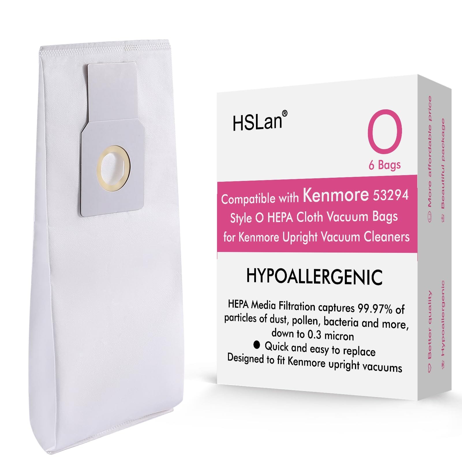 Hypoallergenic HEPA Cloth Vacuum Bags for Kenmore Upright Cleaners - Pack of 6