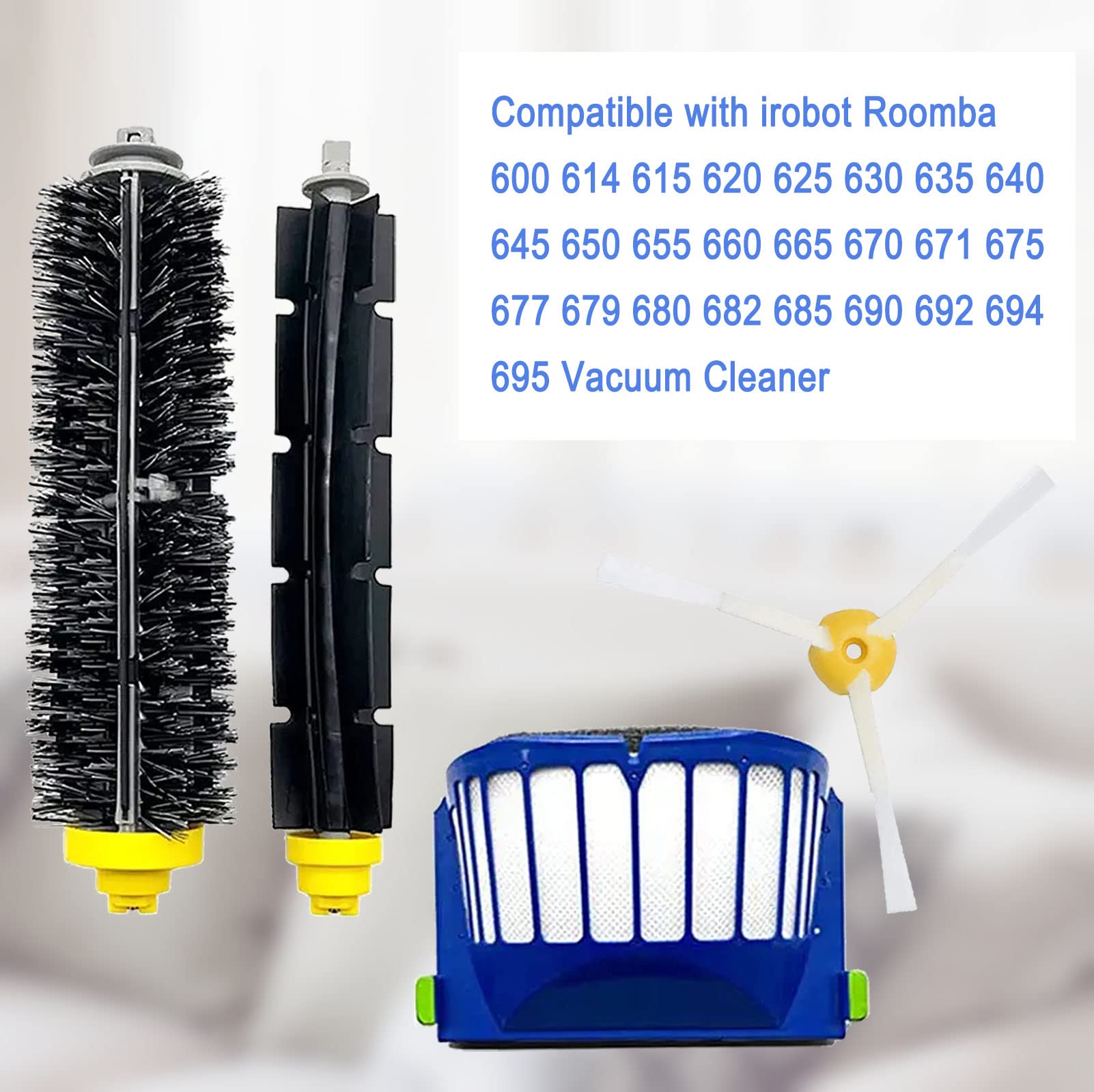Mochenli Replacement Parts For Irobot Roomba 600 Series 675 692 694 690 680 660 651 650 614 610 500 Series 595 585 564 552 Vacuum Robotic,8 Side Brush, 2 Main Roller Brush, 6 Filter, 1 Caster Wheel - Review Image 2