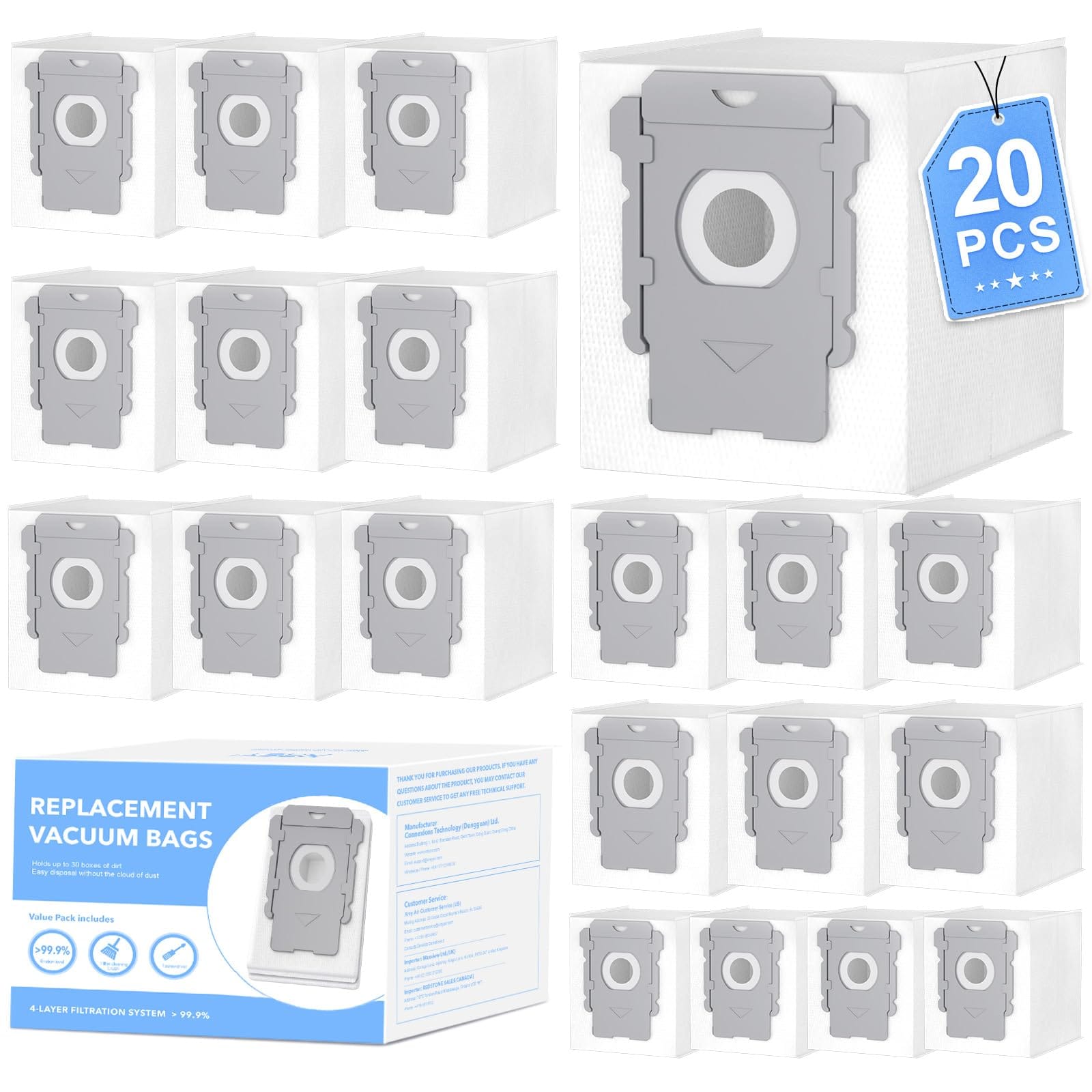 20 Pack Compatible Replacement Vacuum Bags for iRobot Roomba I & S & J Series with HEPA Filter - Lightweight Design