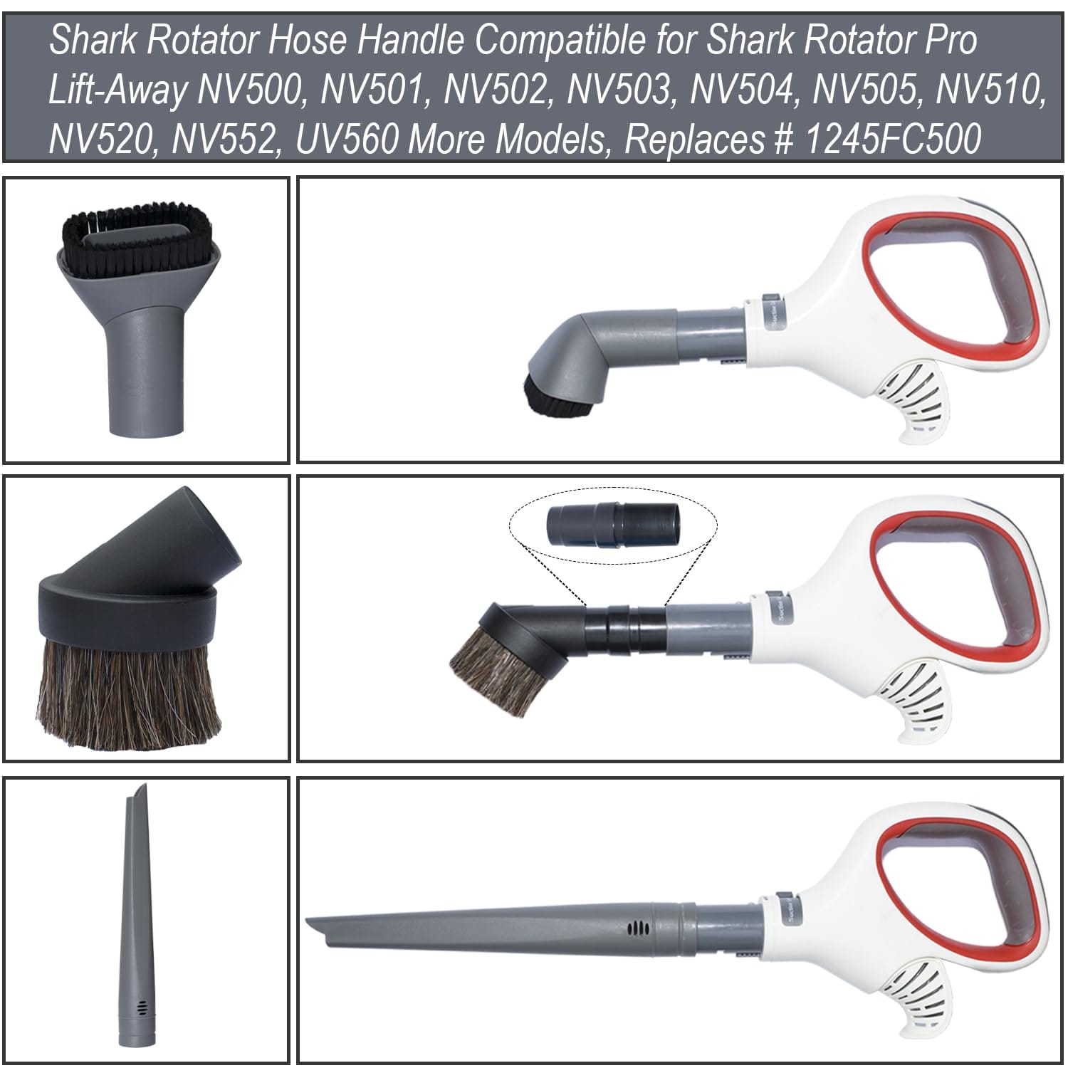 ** Shark Vacuum Cleaner Accessories Compatible with Circular Hoses | Household Cleaning Kit with Crevice Tool, Dust Brushes & Adapters | 35mm Attachments Set

**DESCRIPTION:** 
Ensure seamless compatibility for your Shark vacuum cleaner with our specially designed accessories replacement kit. This household cleaning set includes a crevice tool, dust brushes, and vacuum hose adapters, all tailored for circular hoses. Please note that this kit is specifically crafted for vacuum hoses with a circular shape, ensuring a perfect fit and optimal performance.

Addressing common compatibility challenges, our vacuum attachments kit features a vacuum adapter kit that is compatible with most Shark models. The set includes a small round horsehair dust brush, ideal for various cleaning tasks such as countertops, blinds, vents, upholstery, and more.

Compatible with popular Shark models like the Navigator Lift-Away NV350, NV352, NV355, NV356E, Shark NV500 series, and Shark Rocket HV, this kit offers versatility and convenience for your cleaning needs.

Rest assured with our 100% satisfaction guarantee. If the attachments do not fit your hand vac, contact us for a resolution. If you are not completely satisfied with our vacuum attachments, we offer a refund to ensure your happiness.

Upgrade your cleaning routine with this budget-friendly and efficient Shark vacuum cleaner accessories kit, perfect for maintaining a spotless home. - Review Image 5