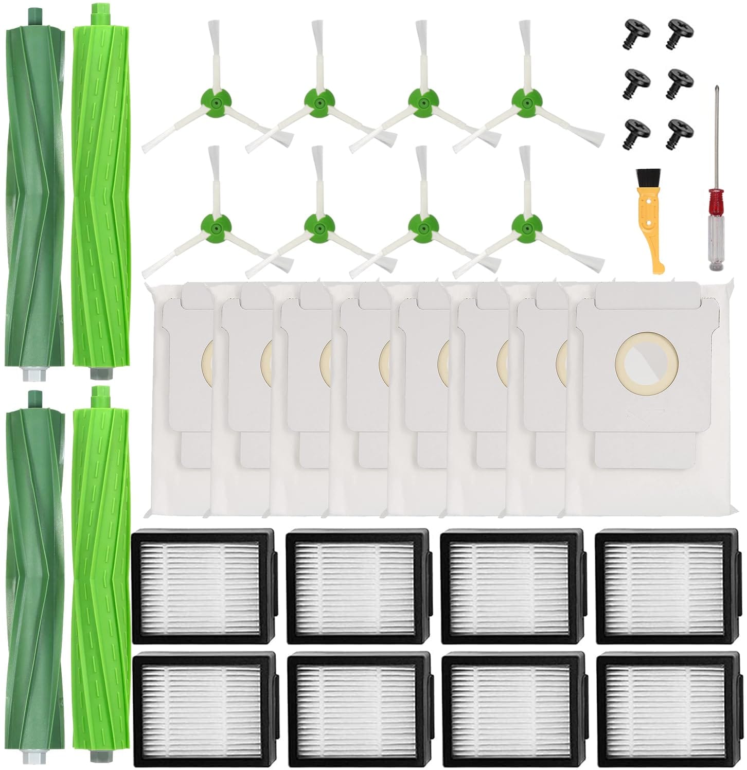 26 Pack Replacement Parts For Irobot Roomba I7+ J7+ I3+ I4+ I6+ I8+ E6 E7 Vacuum Cleaner, Rubber Brushes, Hepa Filters, Side Brushes, Vacuum Bags