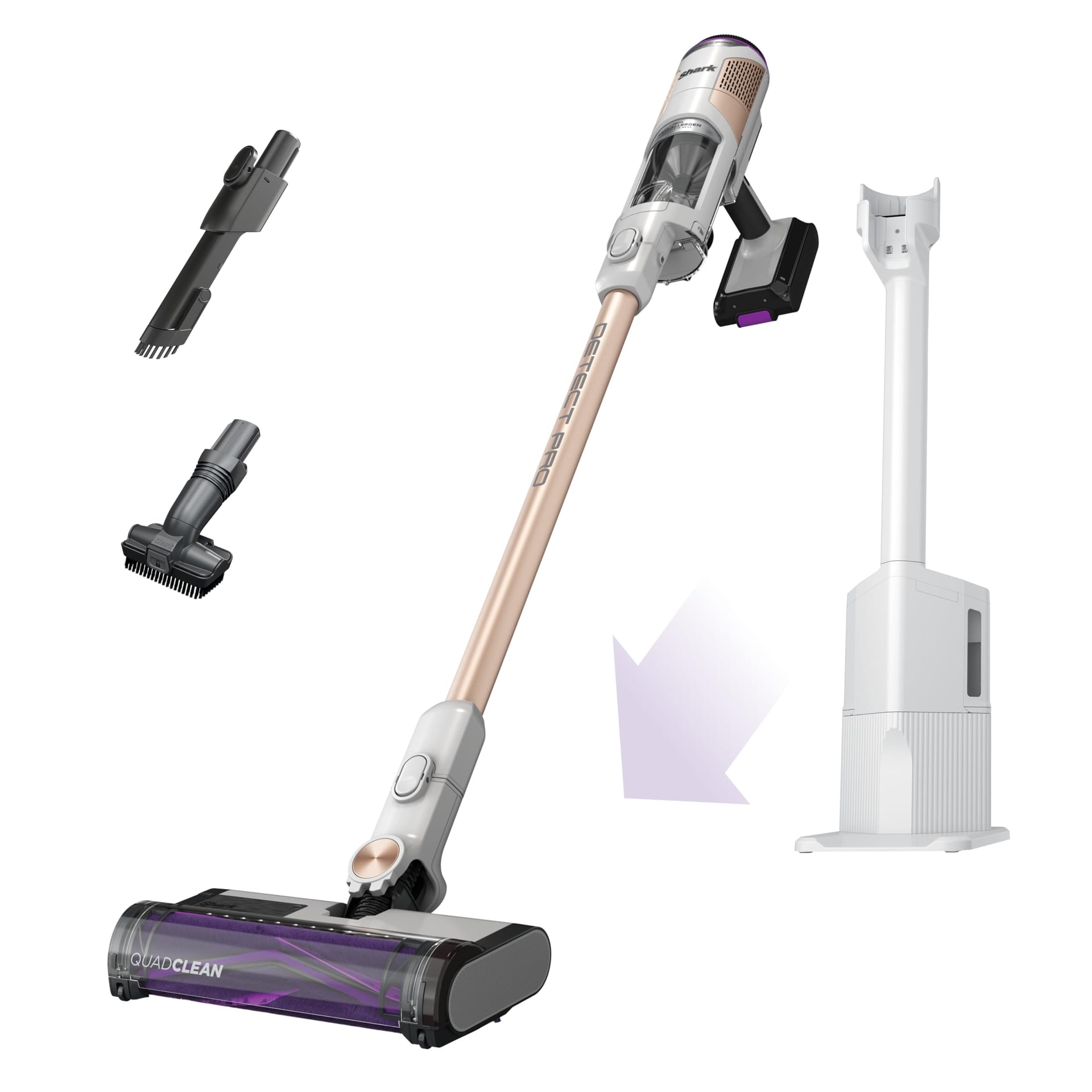Shark Cordless Detect Pro Auto-Empty System HEPA Lightweight Stick Vacuum Cleaner with Crevice Tool & Pet Hair Attachment - White