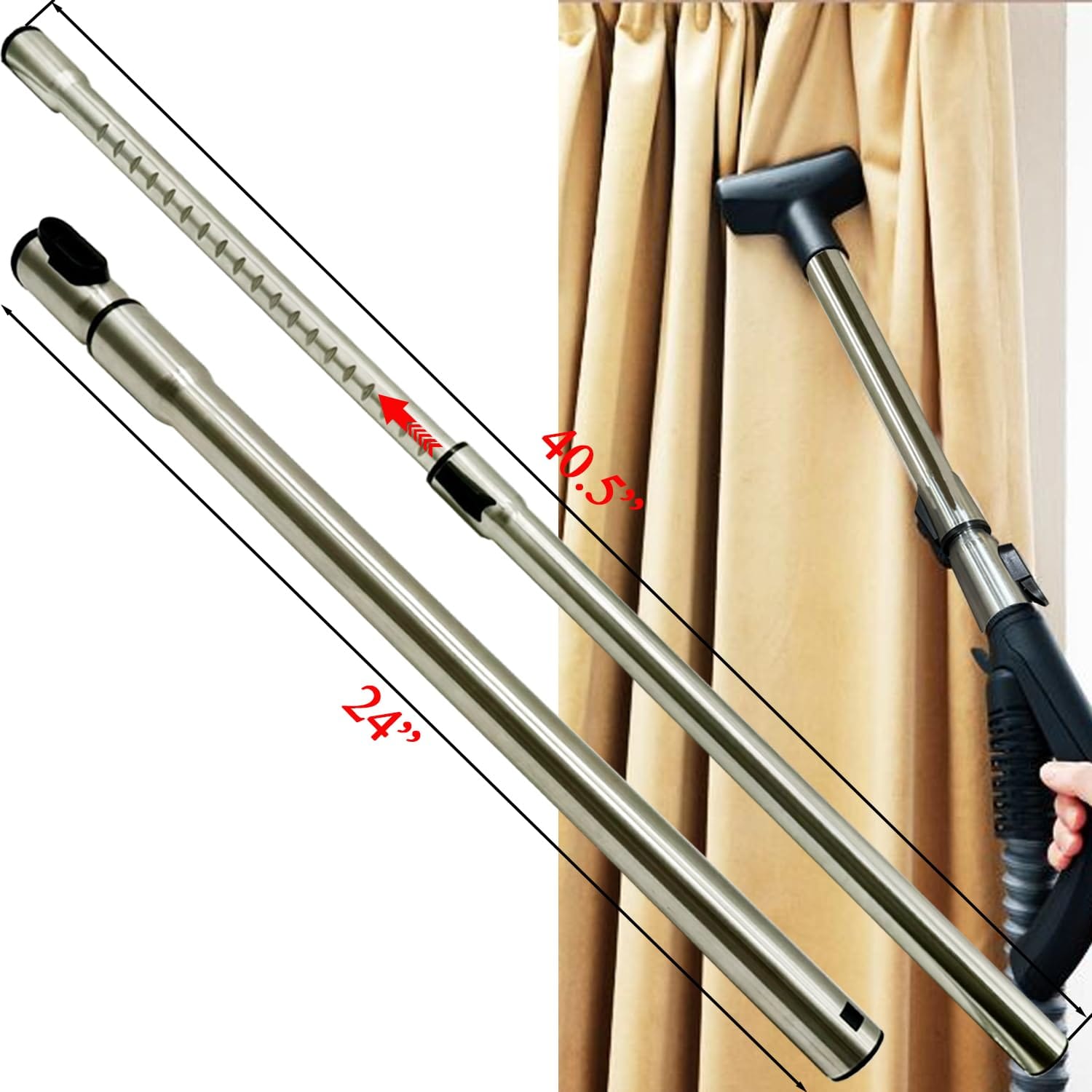 Stainless Steel Vacuum Extension Wand for Miele C1 C2 C3 and 1 3/8 Inch Accessories - 35mm Replacement Tube, Extends Up to 41.7" - Review Image 3