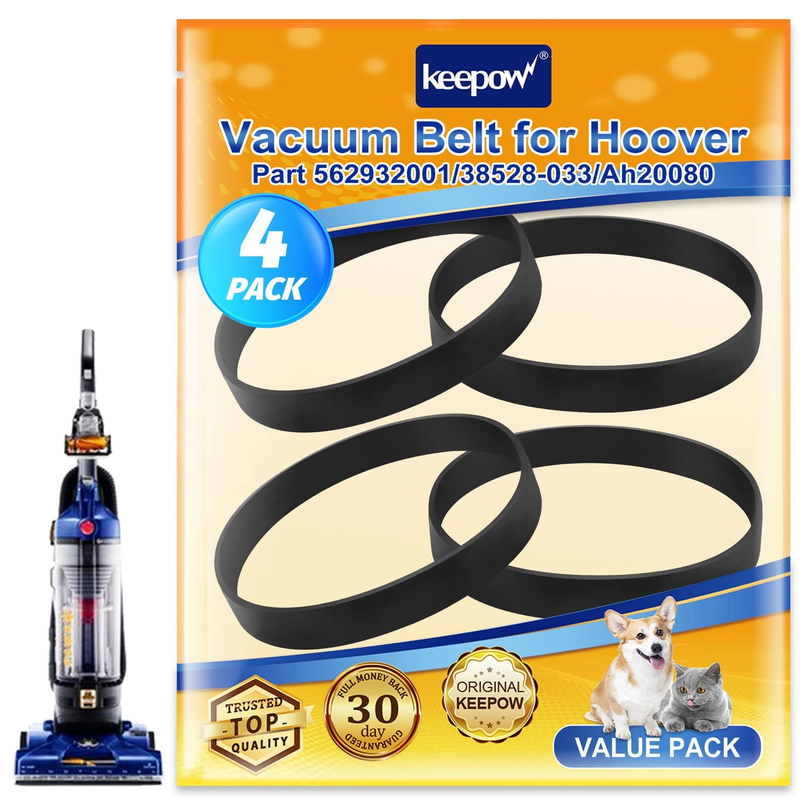 Keepow Vacuum Belt for Hoover Windtunnel UH70105 UH70100 UH70102 UH70110 UH70106 UH70107 UH70115 UH70116 UH70120, 4 Pack