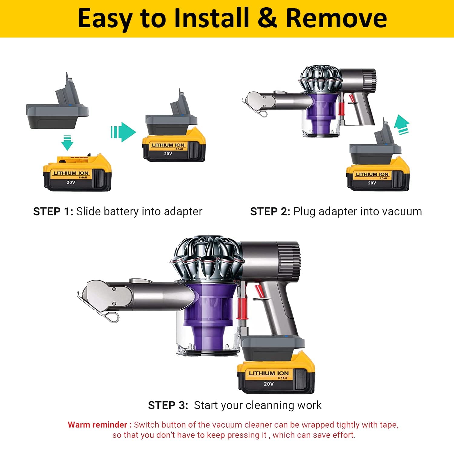 Converter Adapter for Dewalt 20V Lithium Battery to Replace Dyson V6 Vacuum Cleaner Battery - Compatible with V6 Animal/Motorhead/HEPA Vacuums - Review Image 5