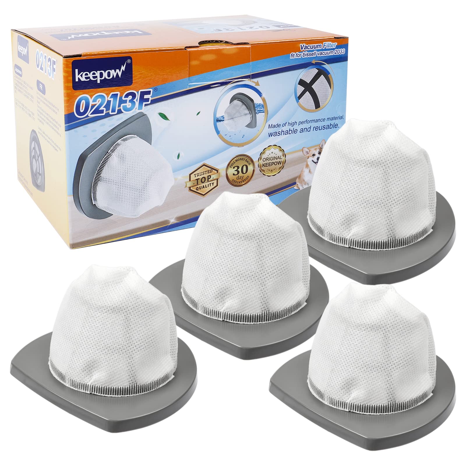 Keepow Featherweight Vacuum Filters for Bissell Stick Lightweight Bagless Vacuum 2033 Series (4-Pack)