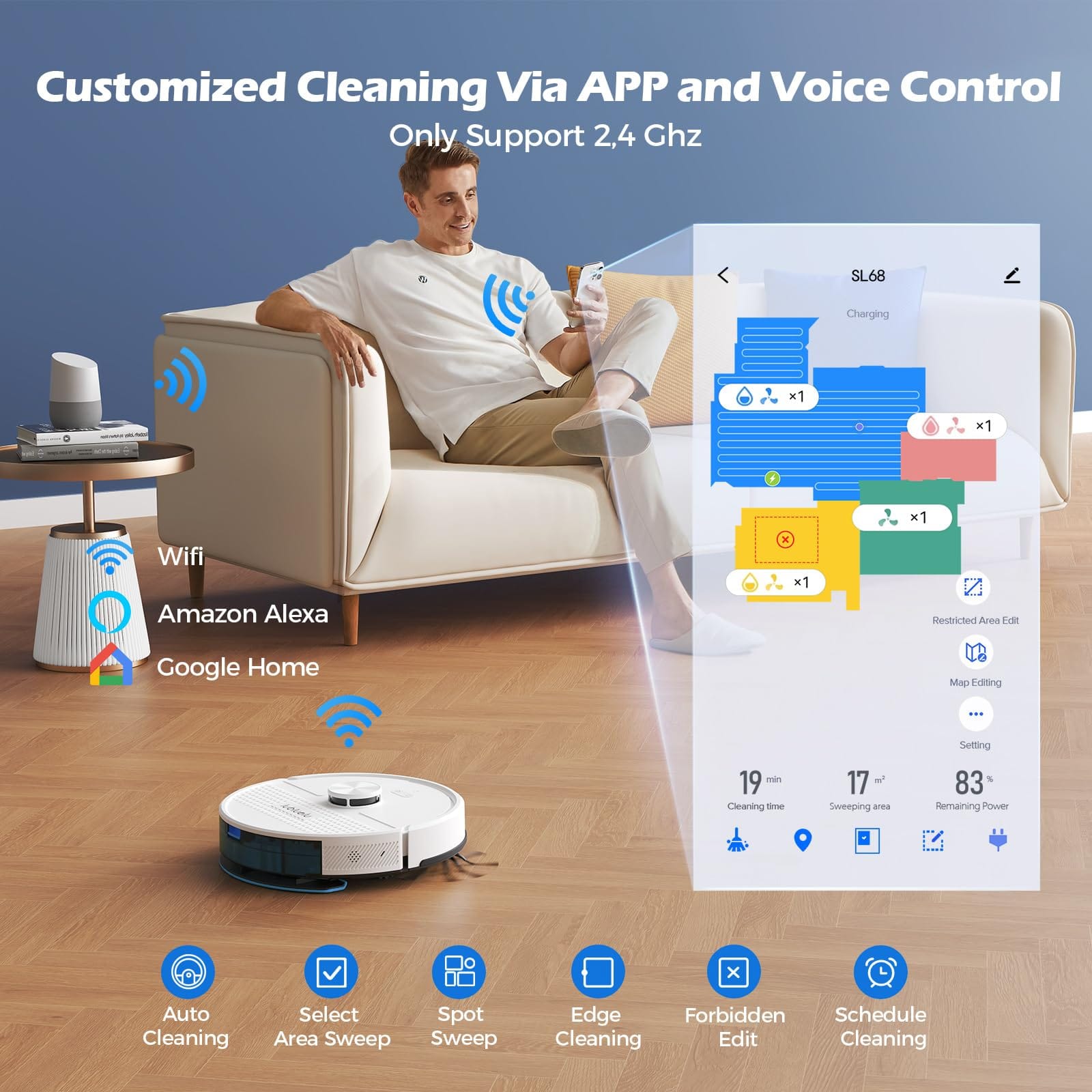 Smart 3-in-1 Robot Vacuum and Mop Combo with Mapping and Lidar Navigation - 4500Pa Strong Suction, 5 Maps, 24 No-Go Zones, WiFi/App/Alexa Control - SL68W - Review Image 5