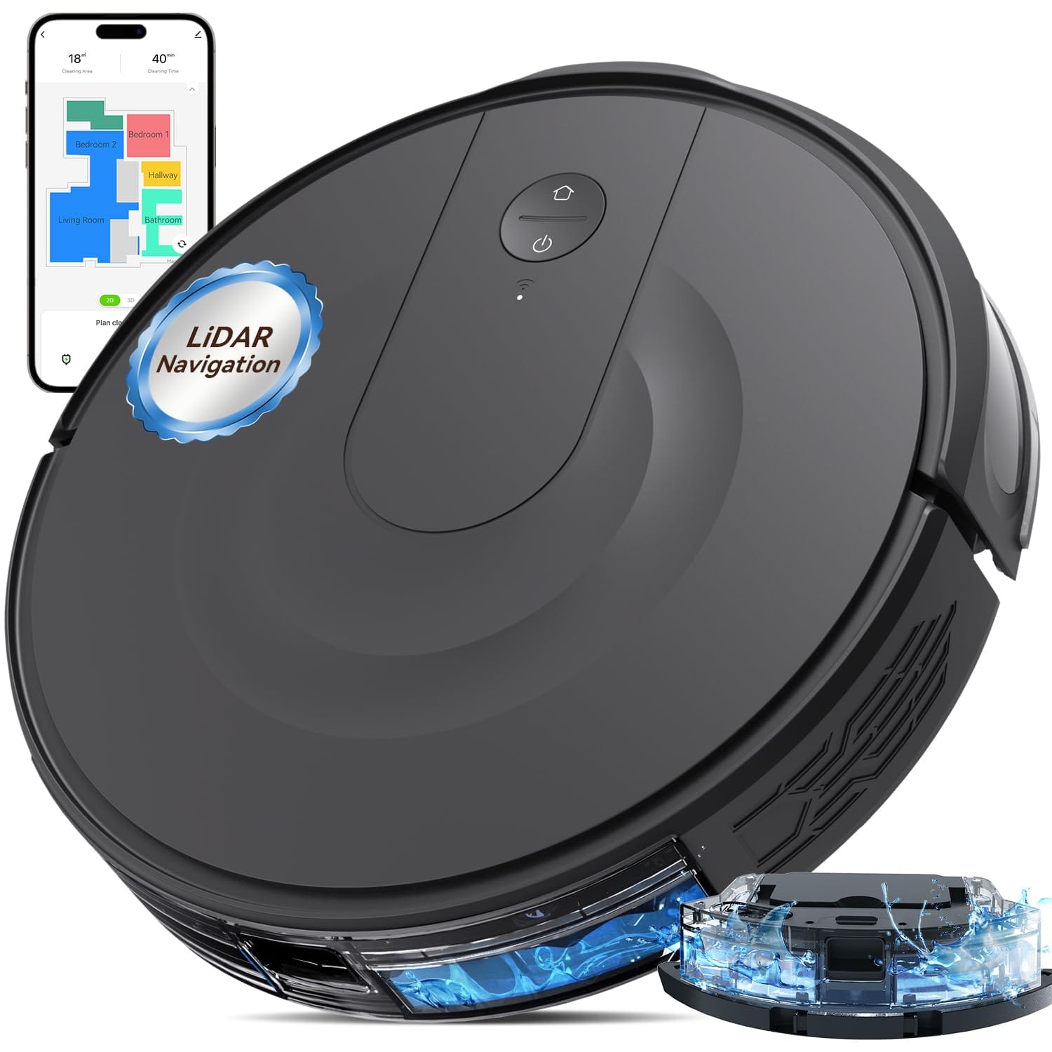 Smart Mapping Robot Vacuum Cleaner with 9000Pa Max Suction, LiDAR Navigation, and HEPA Filter - Ideal for Pet Hair, Carpet, and Hard Floors