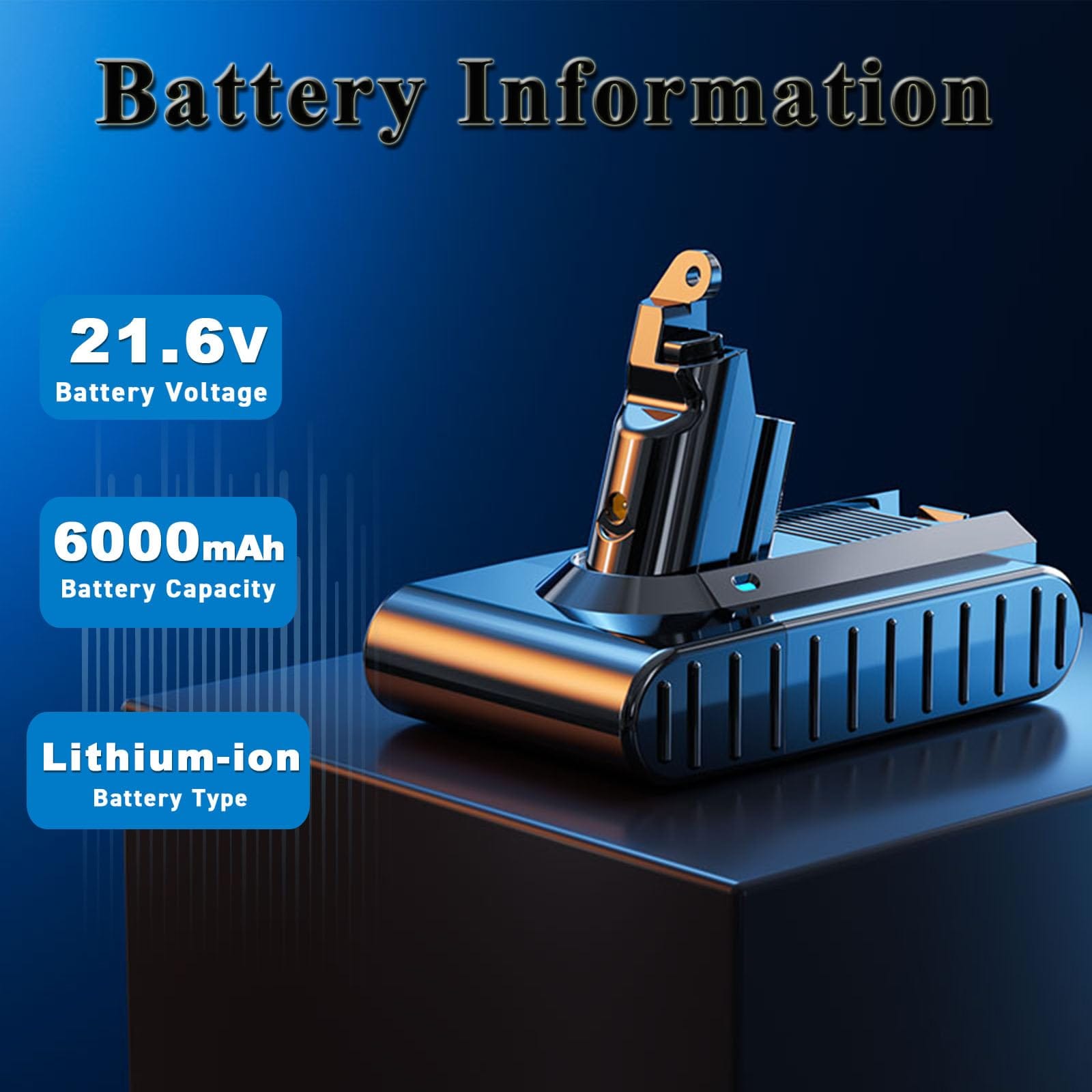 Powtree Upgraded 21.6V 6.0Ah V6 Replacement Battery for Dyson V6 - Compatible with Dyson Vtc4 DC62 SV03 SV04 SV09 DC58 DC59 DC61 DC74 SV05 SV06 SV07 V6 Absolute V6 Animal V6 Motorhead Handheld Vacuum + 2 Filters - Review Image 2