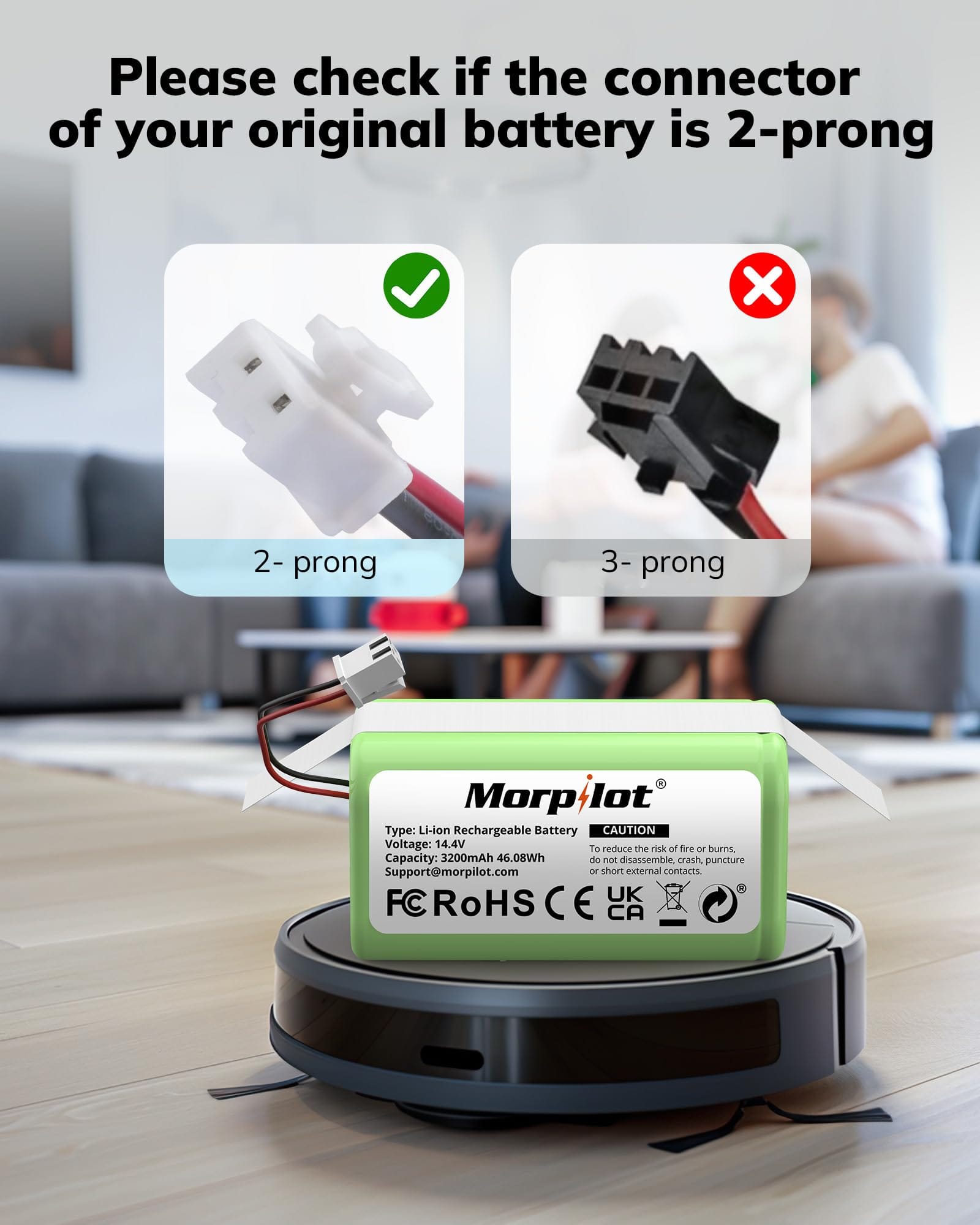 Morpilot 3200mAh Replacement Battery for Shark Ion Vacuum Cleaners | RVBAT850 Battery with 2-Prong Connector - Review Image 3