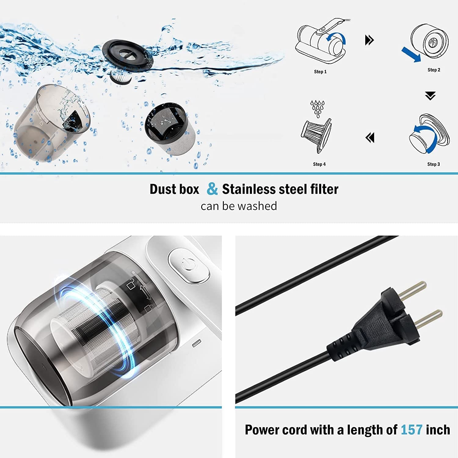 Masterhome Mattress Vacuum Cleaner with UV Light, 12Kpa Powerful Suction and HEPA Filter - Handheld Deep Cleaner for Beds, Mattresses, Pillows, Sofas, Carpets - Review Image 4