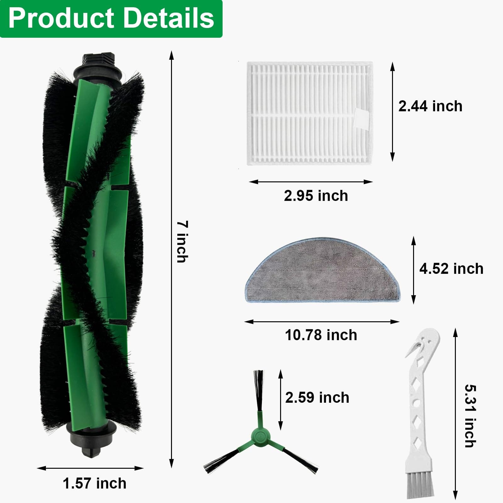 14 Pack Replacement Parts Kit for iRobot Roomba Combo Q0120, Y0140, Y0110, Q011 Robot Vacuum Cleaner - Main Brush, Side Brushes, HEPA Filters, Mop Cloth, Cleaning Brush - Review Image 3