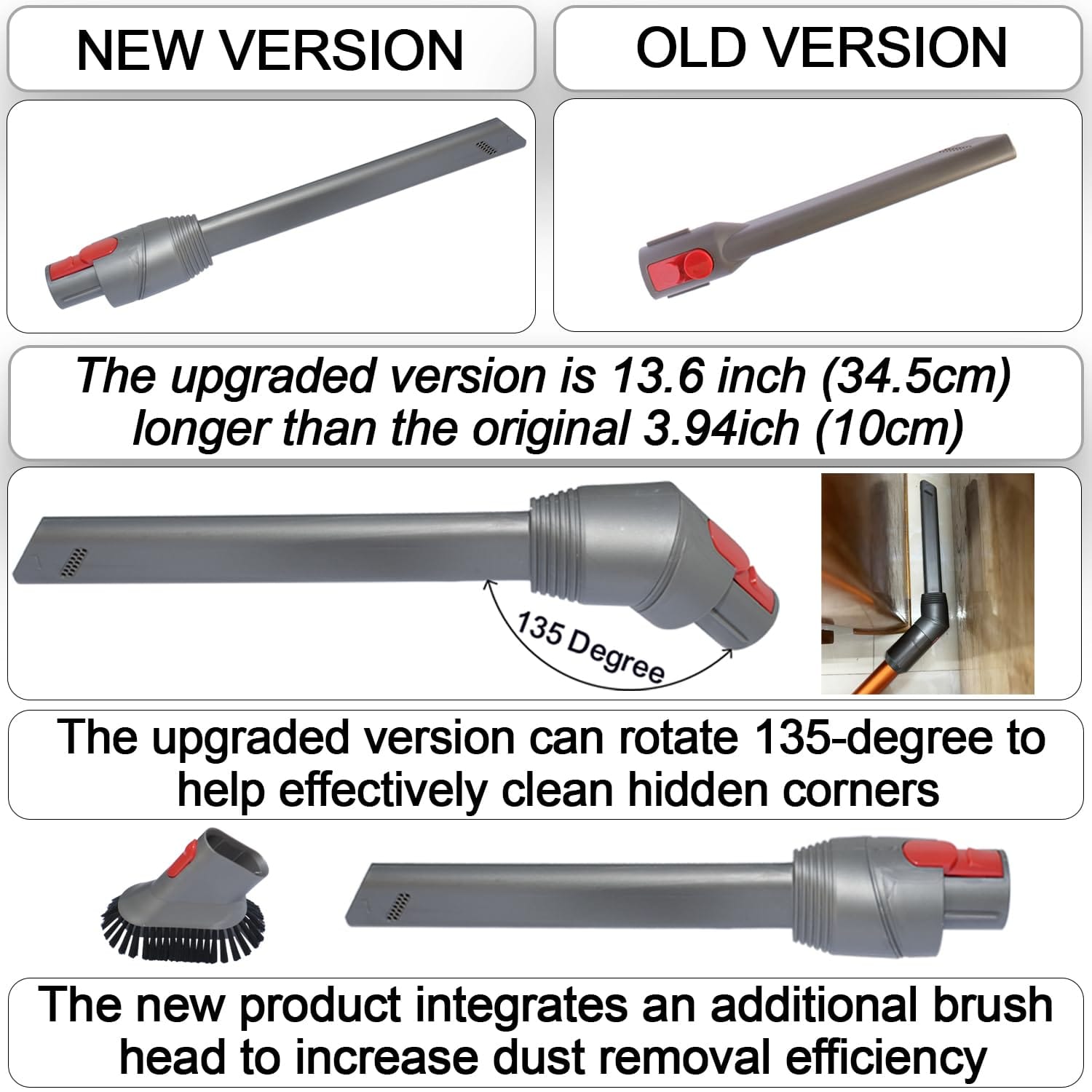 Dual-Function Vacuum Crevice Tool for Dyson V7 V8 V10 V11 V12 V15 - Dust Brush & Corner Nozzle Attachment - Review Image 3