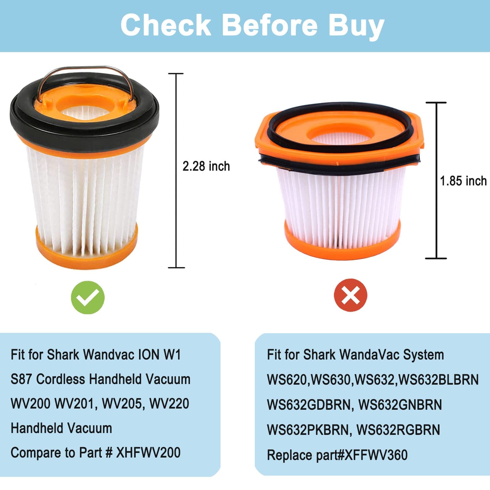 8 Pack Replacement Vacuum Filters for Shark Wandvac Ion W1 S87 Handheld Vacuum, Compatible with Wv200, Wv201, Wv205, Wv220 - Compare to XHFWV200 - Review Image 4