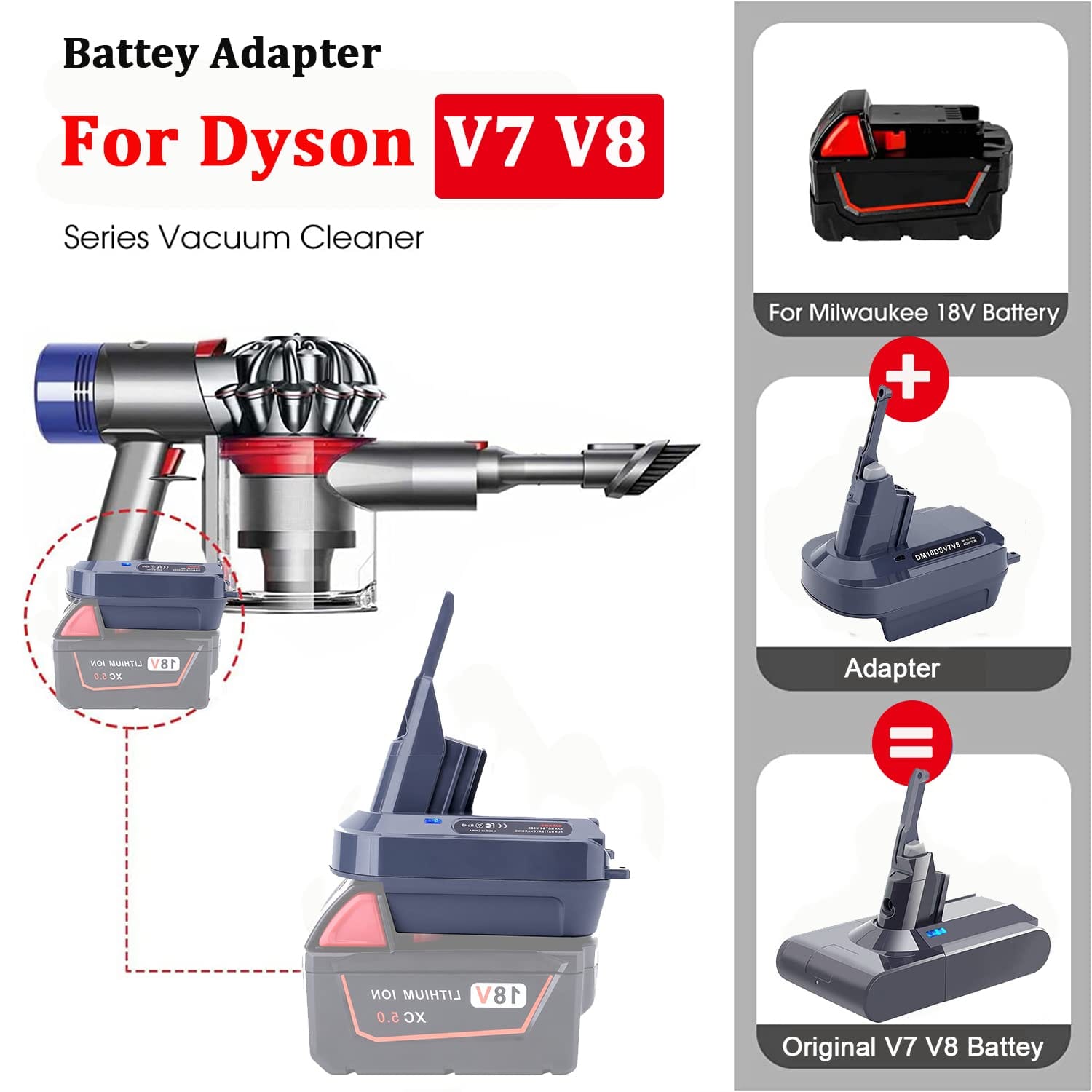 Dyson V8 Battery Adapter for Milwaukee M18 18V Battery - Converter for Dyson V8 SV10 Animal Motorhead Handheld Vacuum Cleaner - Review Image 2