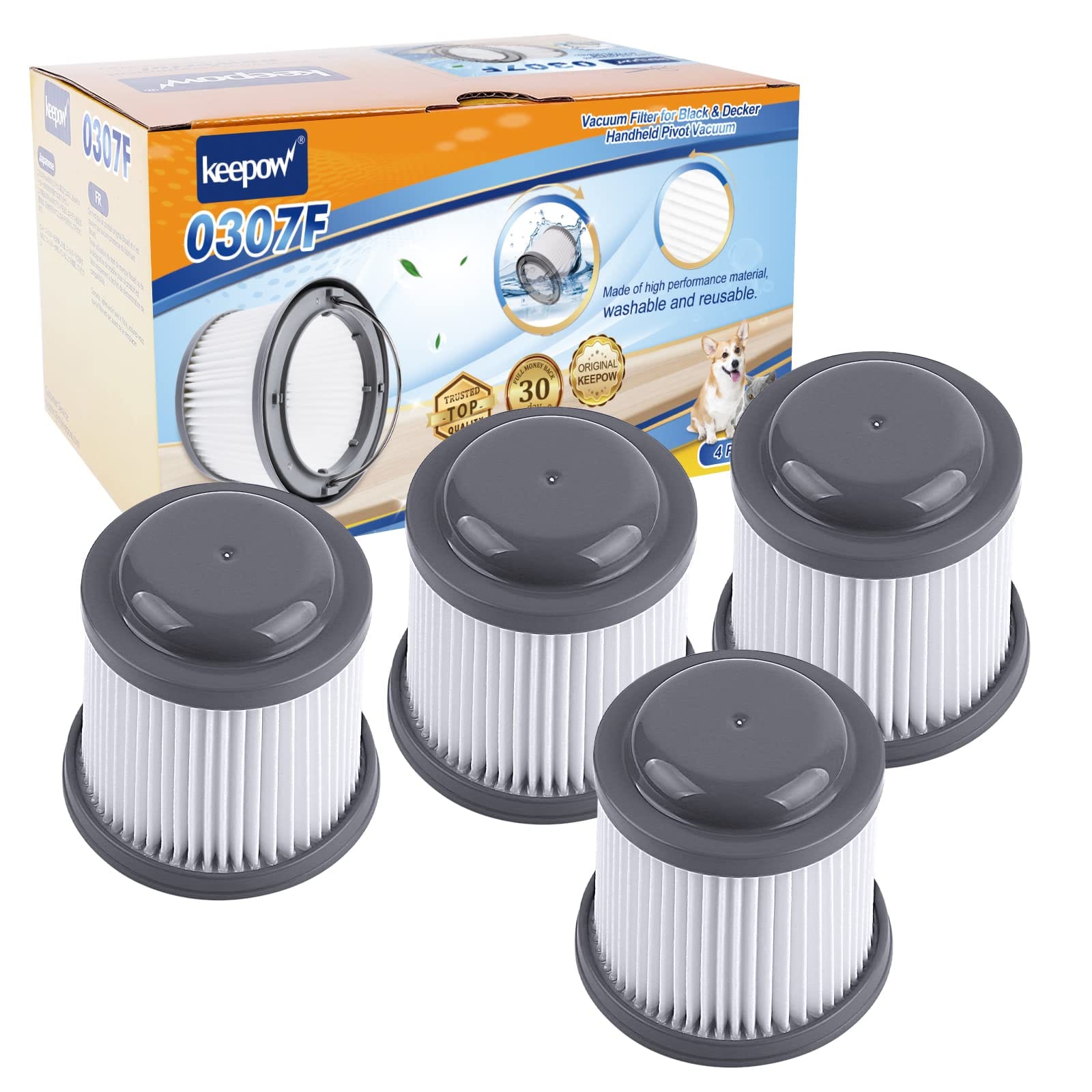 Keepow PVF110 Replacement Filter for Black & Decker Cordless Stick Vacuum, 4-Pack