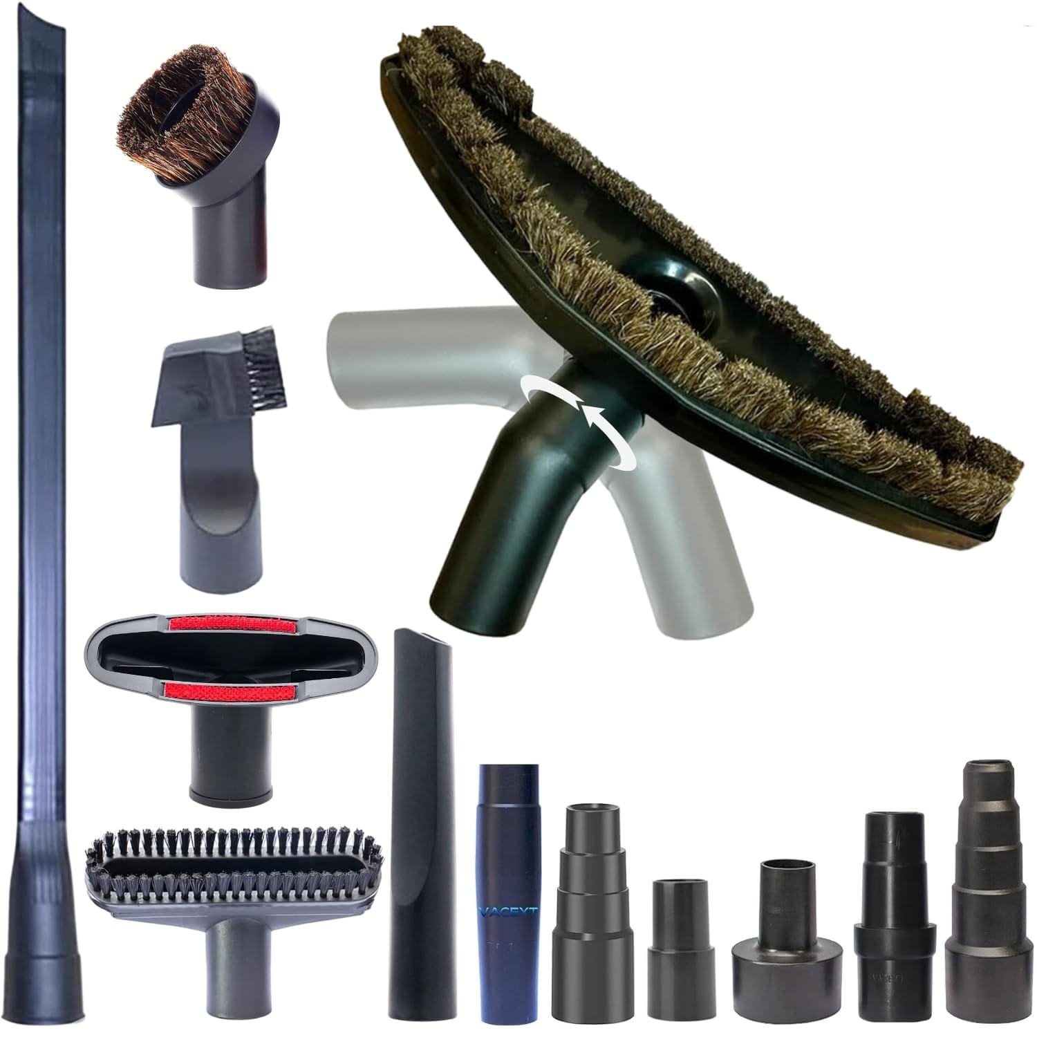Universal Household Vacuum Cleaning Kit with Soft Horsehair Dust Brush and Dryer Vent Crevice Tool