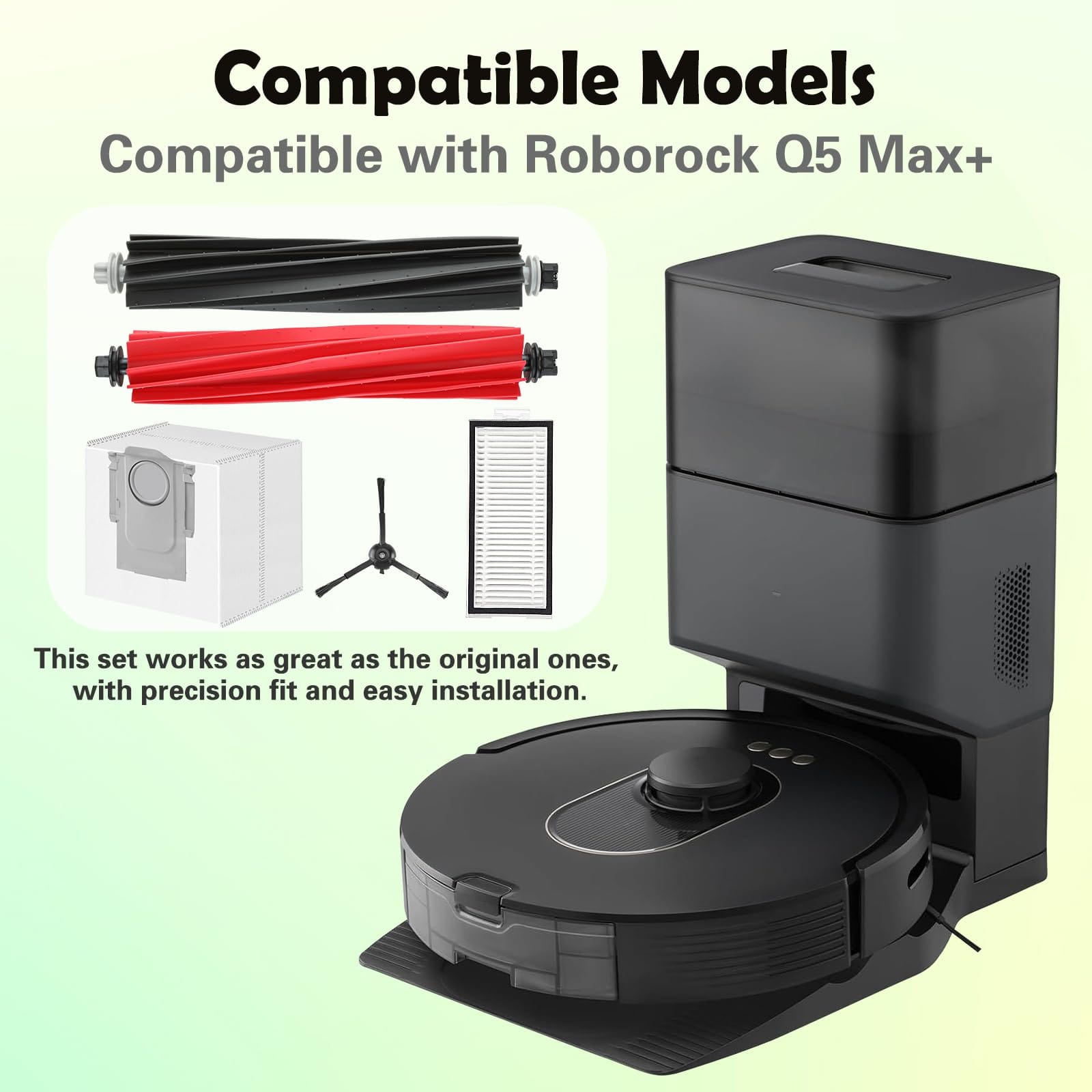 15-Piece Accessories Kit Replacement Compatible With Roborock Q5 Max+ / Q5 Duoroller+ Robot Vacuum, Dual Main Brush, Side Brush, Hepa Filter, Dust Bags, Cleaning Brush, Screwdriver - Review Image 2