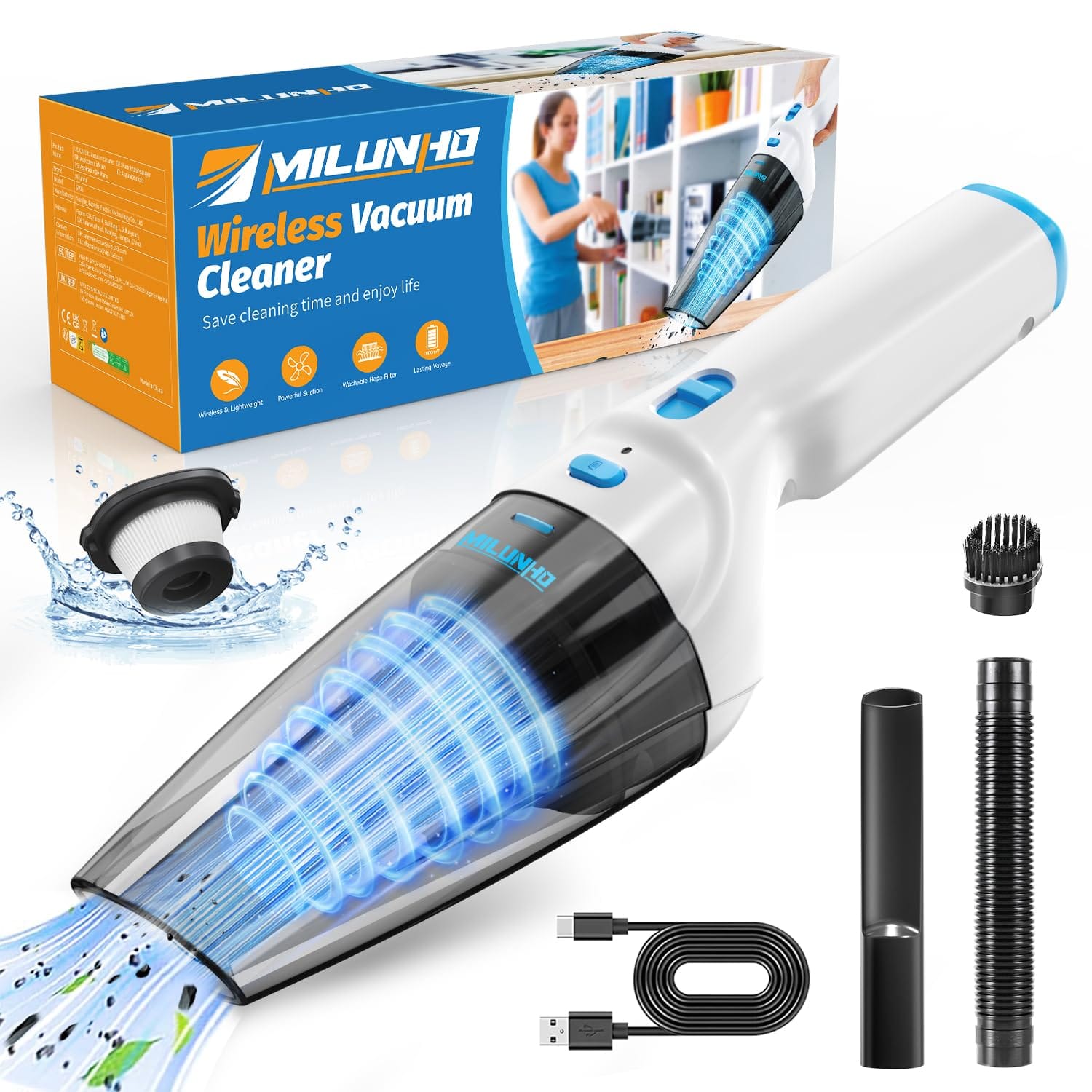 Powerful 9500Pa Cordless Handheld Vacuum Cleaner for Car/Home/Pet with Large-Capacity Battery