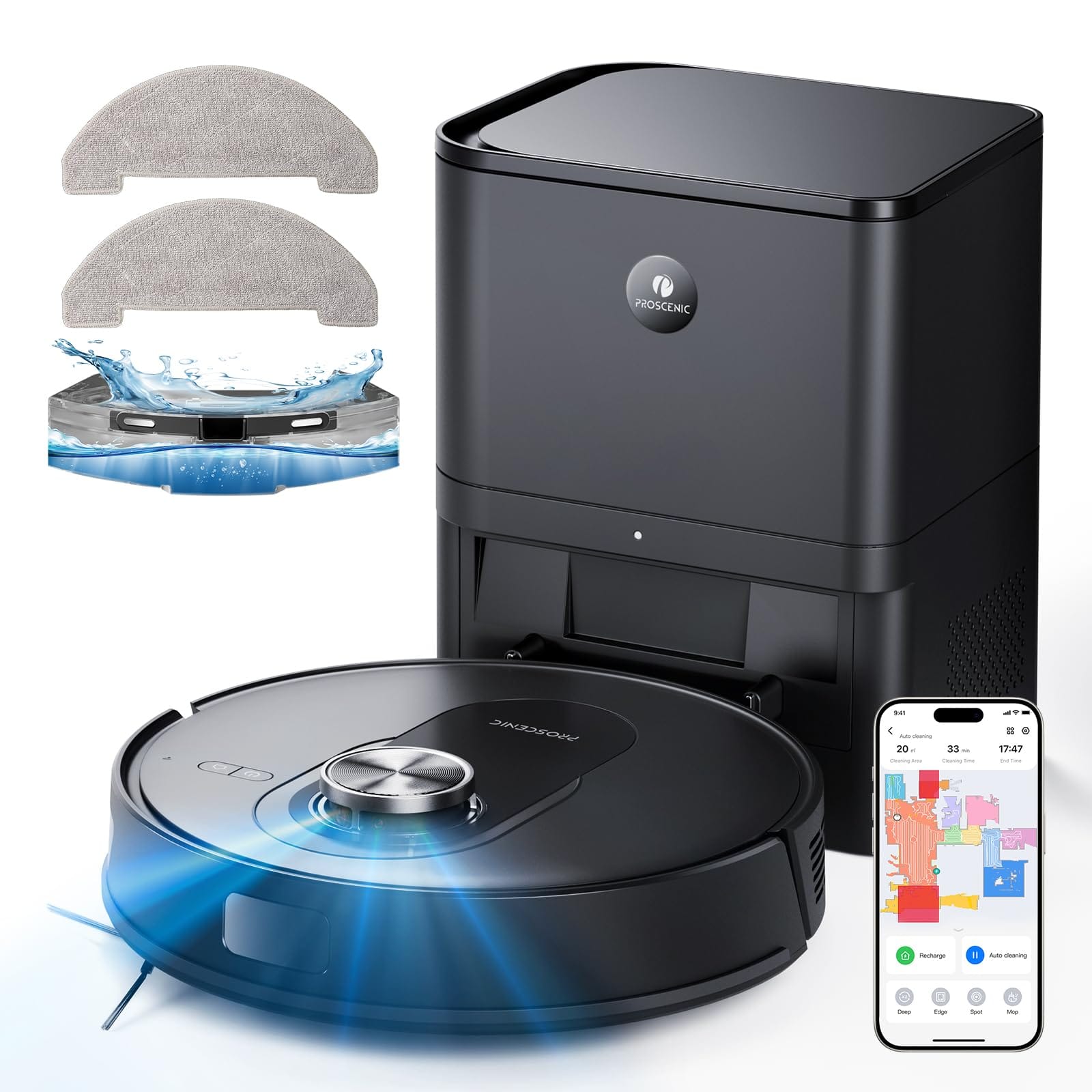 Proscenic Q8 Max Robot Vacuum and Mop with Self-Emptying System, Lidar Navigation, 4200 Pa Suction, 200 Min Runtime, Wifi App Control