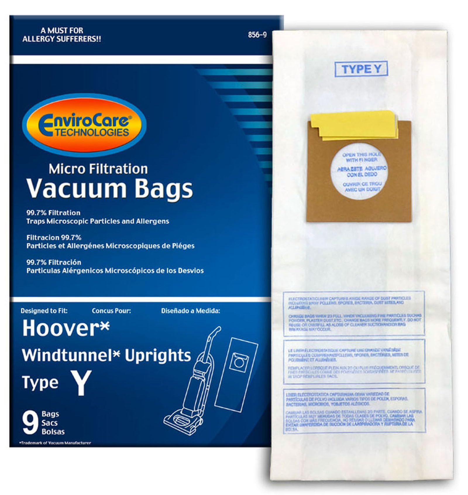 Envirocare Replacement Micro Filtration Vacuum Bags for Hoover Windtunnel Upright Type Y (9 Pack)