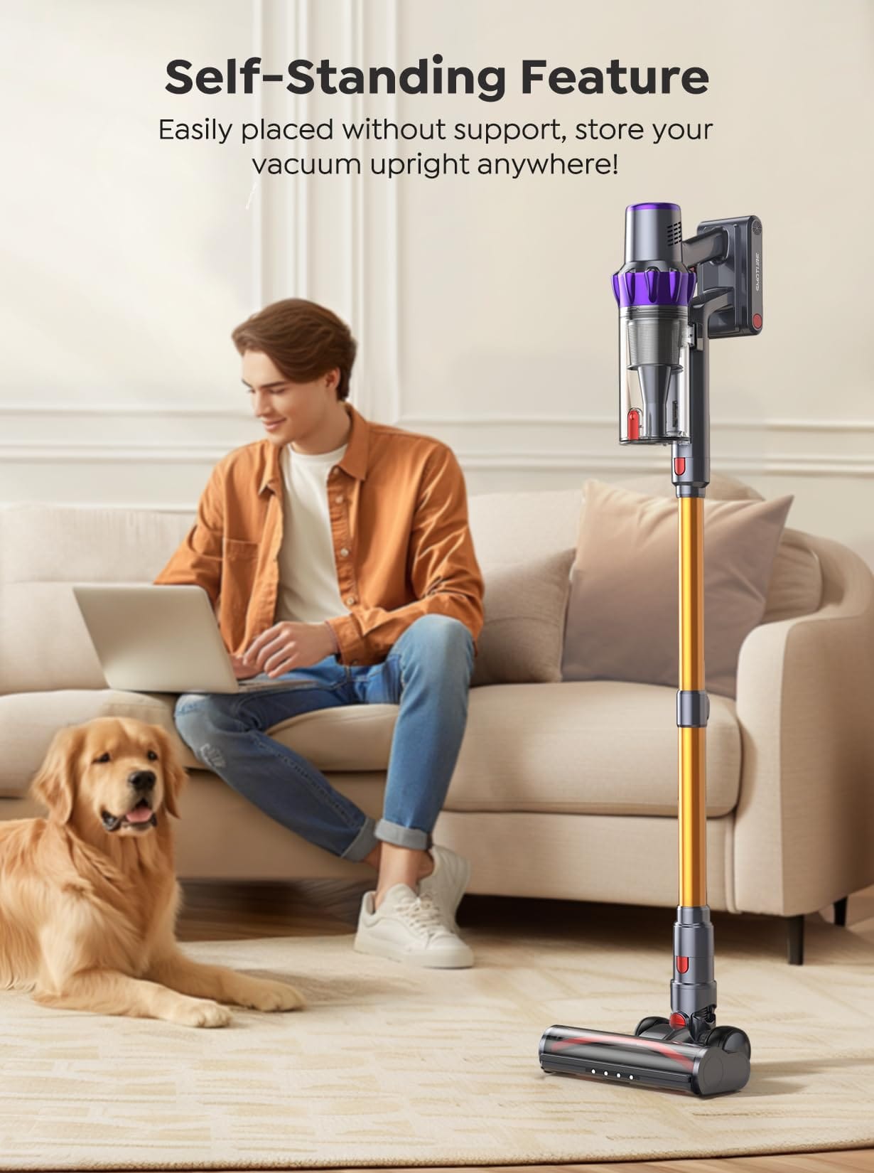 Powerful Smoture Cordless Vacuum Cleaner for Home - 450W 40Kpa, Self-Standing, Rechargeable Vacuum Cordless for Pet Hair, Hardwood Floor, Tile - Review Image 3