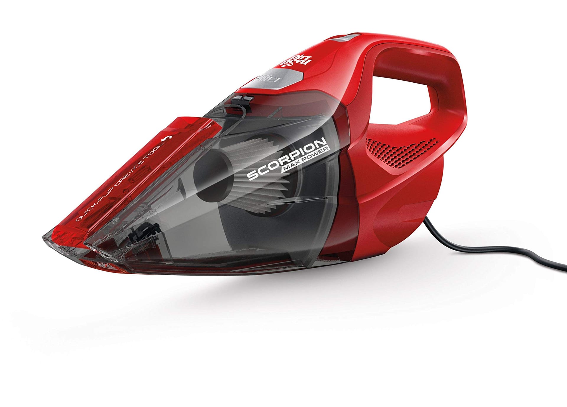 Lightweight Dirt Devil Scorpion Quick Flip Corded Handheld Vacuum Cleaner with Long Power Cord, Red