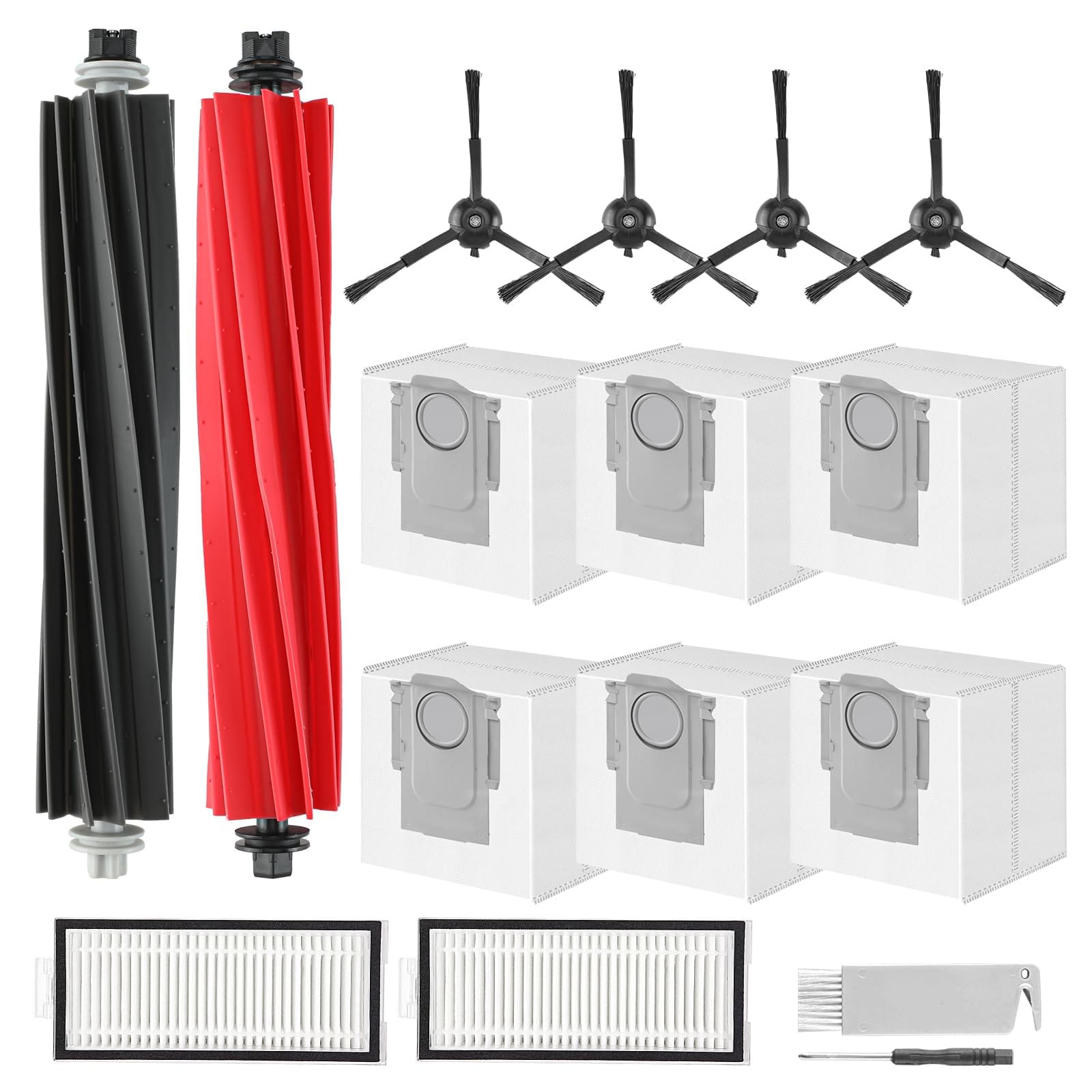15-Piece Accessories Kit Replacement Compatible With Roborock Q5 Max+ / Q5 Duoroller+ Robot Vacuum, Dual Main Brush, Side Brush, Hepa Filter, Dust Bags, Cleaning Brush, Screwdriver