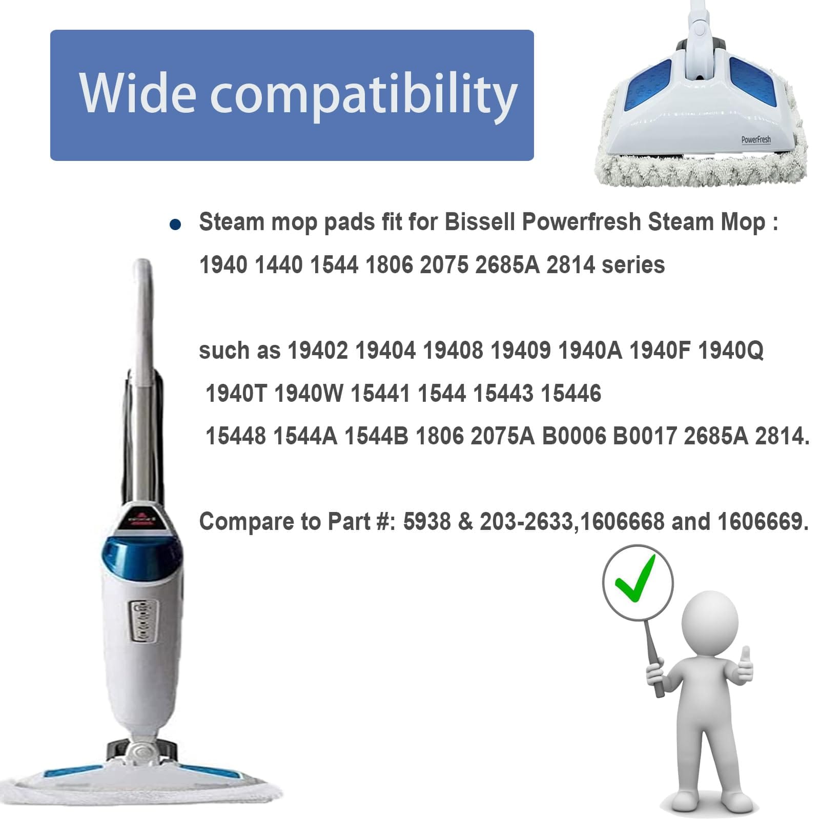 Bissell Powerfresh Steam Mop Reusable Replacement Pads - 8 Pack, Compatible with Model 1940 1806 1544 2075 2685A Series - Review Image 3