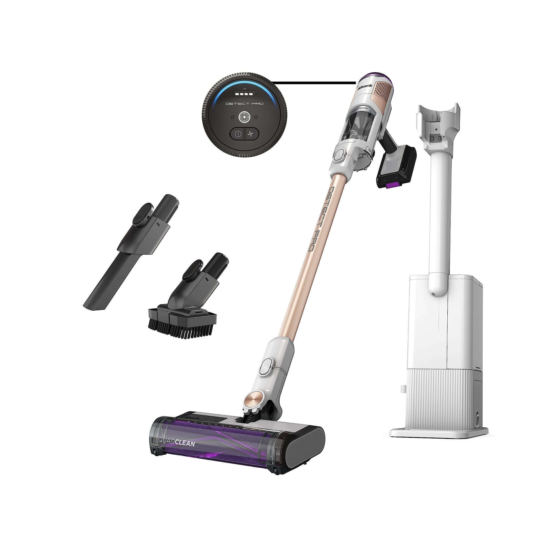 Shark Detect Pro Auto-Empty Cordless Vacuum with HEPA Filter, QuadClean Brushroll, 60-Min Runtime - White/Beats Brass (Renewed)