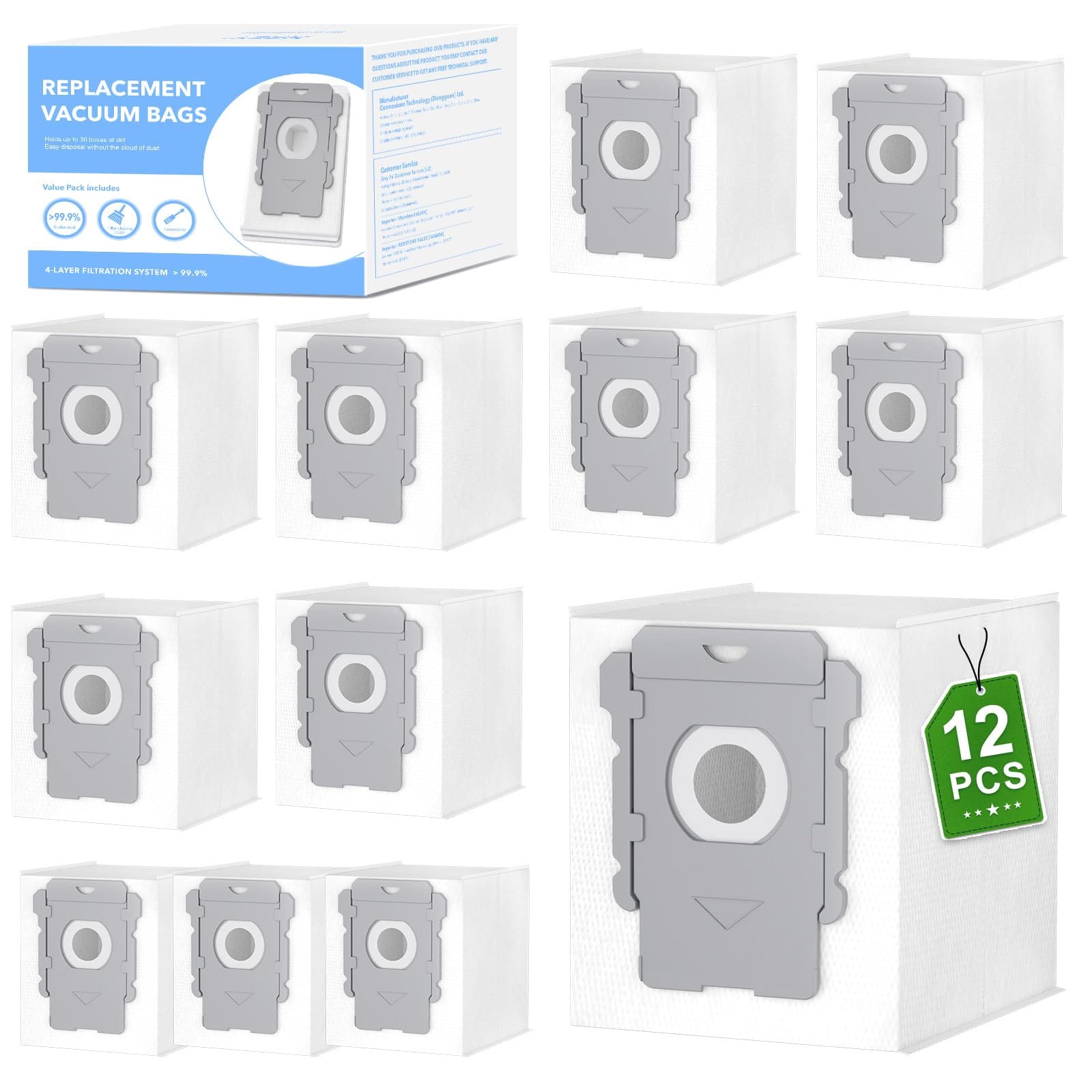 XREY 12 Pack Replacement Vacuum Bags for iRobot Roomba I & S & J Series with Automatic Dirt Disposal - Compatible with I3, I3+, I7, I7+, J7, J7+, I7Plus, I4, I4+, I6, I6+, I8, I8+, S9, S9+, S9Plus