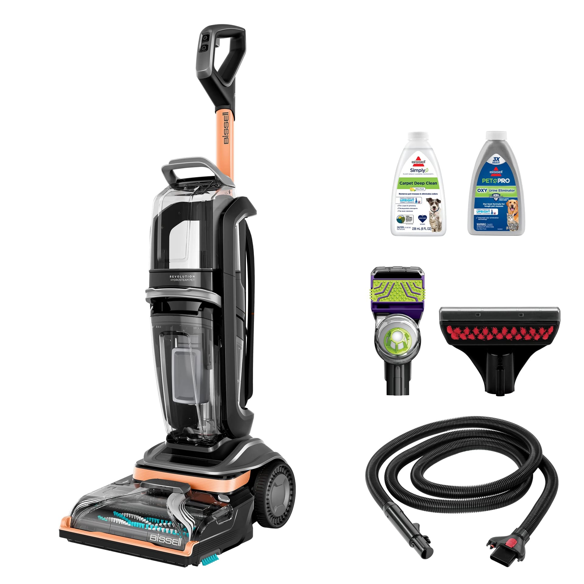 Bissell Revolution Hydrosteam Pet Carpet Cleaner with Hydrosteam Technology, 2-in-1 Upholstery Tool & Formulas - 3432