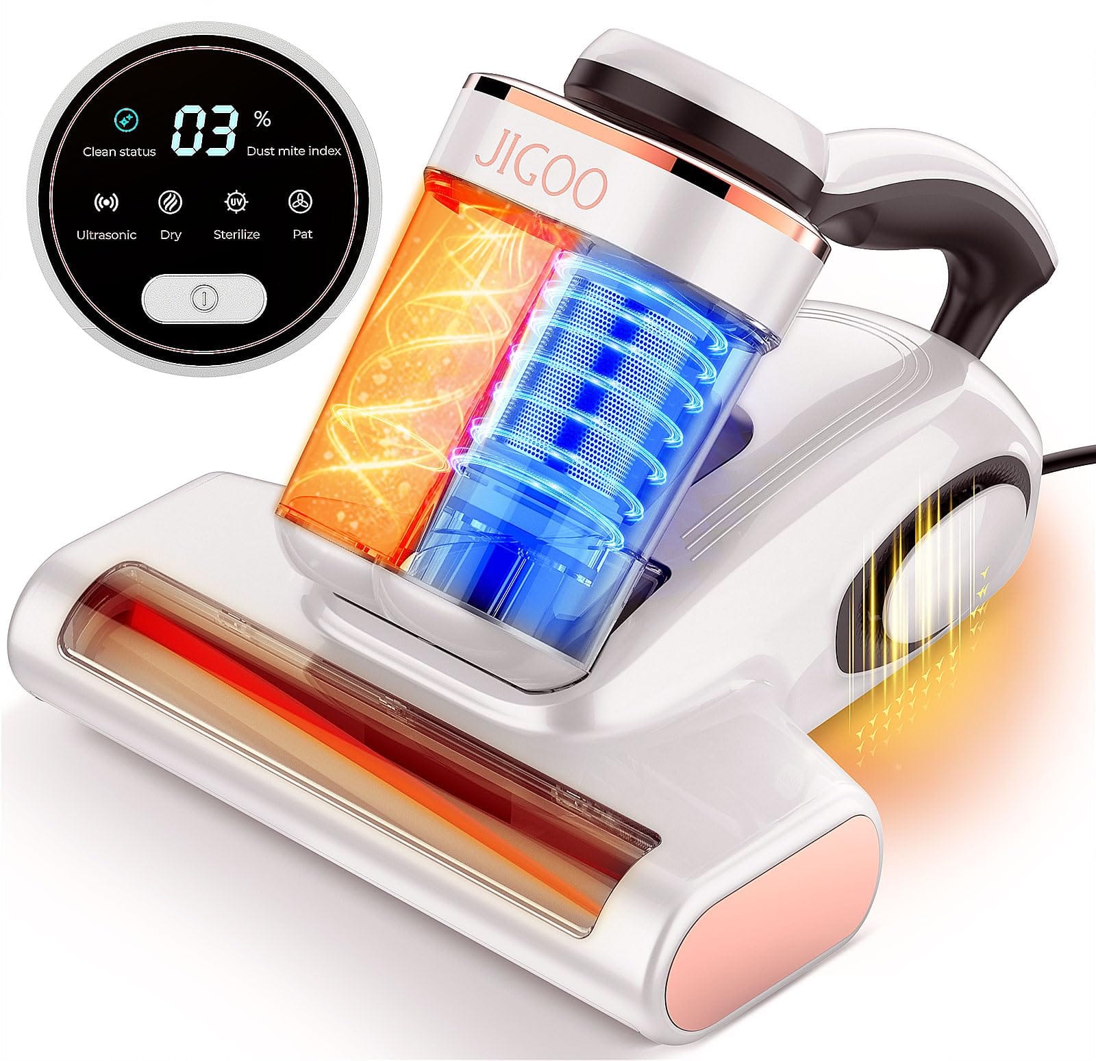 Pet Hair Vacuum: JIGOO J300 Mattress Vacuum Cleaner with Dust Sensor, UV & Ultrasonic, 13Kpa Suction 500W