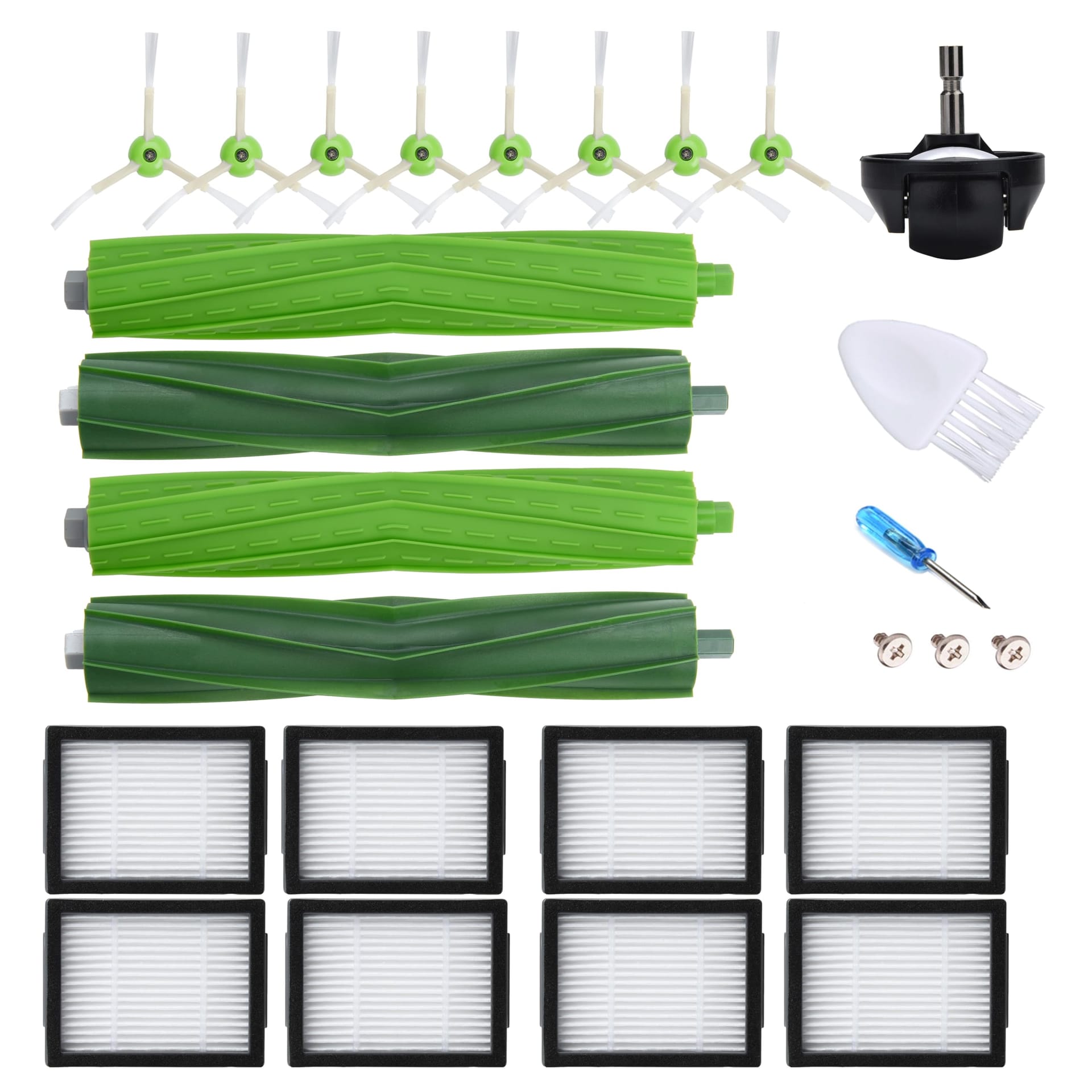 Replacement Parts Kit for Irobot Roomba Evo I1 I2/+I3 I3+ I4 I5 I6 I6+ I7 I7+ I8 I8+/Plus E5 E6 E7 J5 J7 I,E &J Series: Roller Brush, Side Brushes, Hepa Filter, Front Caster Wheel - Compatible Accessories