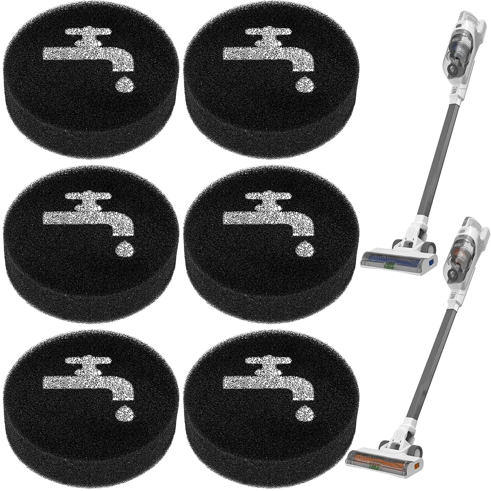 Linniw 6 Pack Sponge Filter Replacement for Black+Decker Powerseries+ 16V/20V Cordless Stick Vacuum Models, Compatible with Bhfea420J, Bhfea520J, Bhfea18D1, Replace Part Bhfeaf1