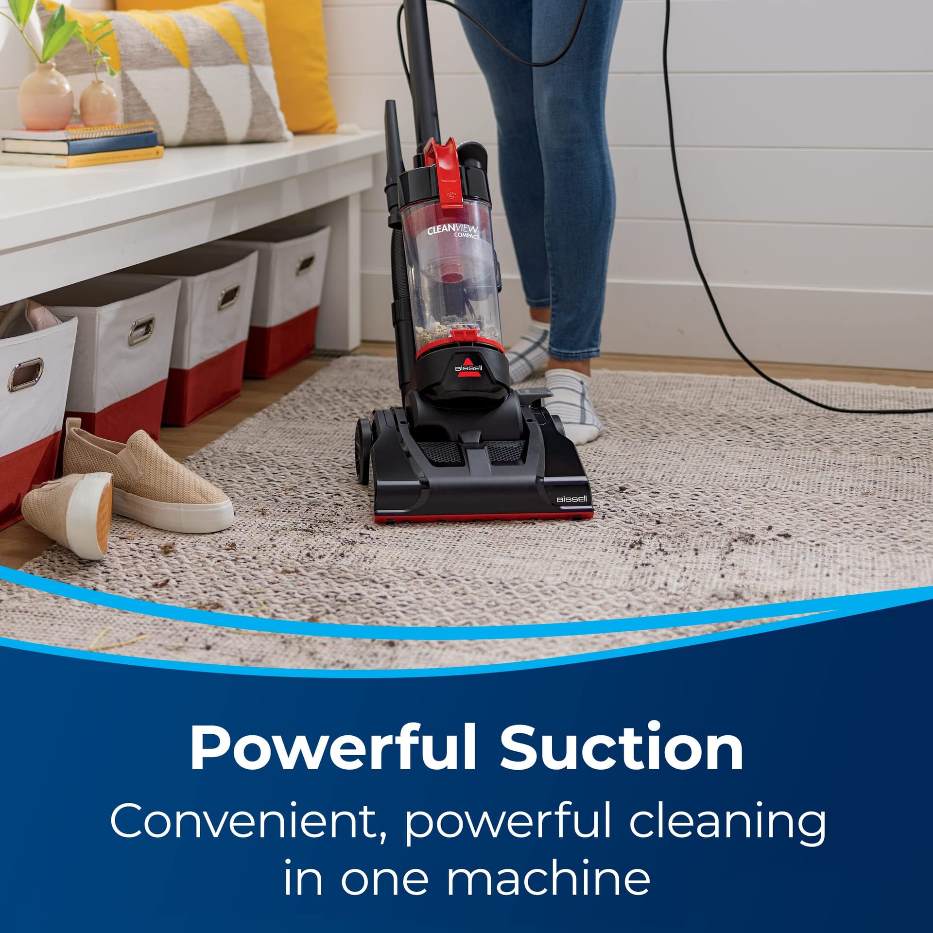 Lightweight Bissell Cleanview Compact Upright Vacuum for Dorm Rooms & Apartments, Powerful Suction, Removable Extension Wand - Red/Black 3508 - Review Image 4