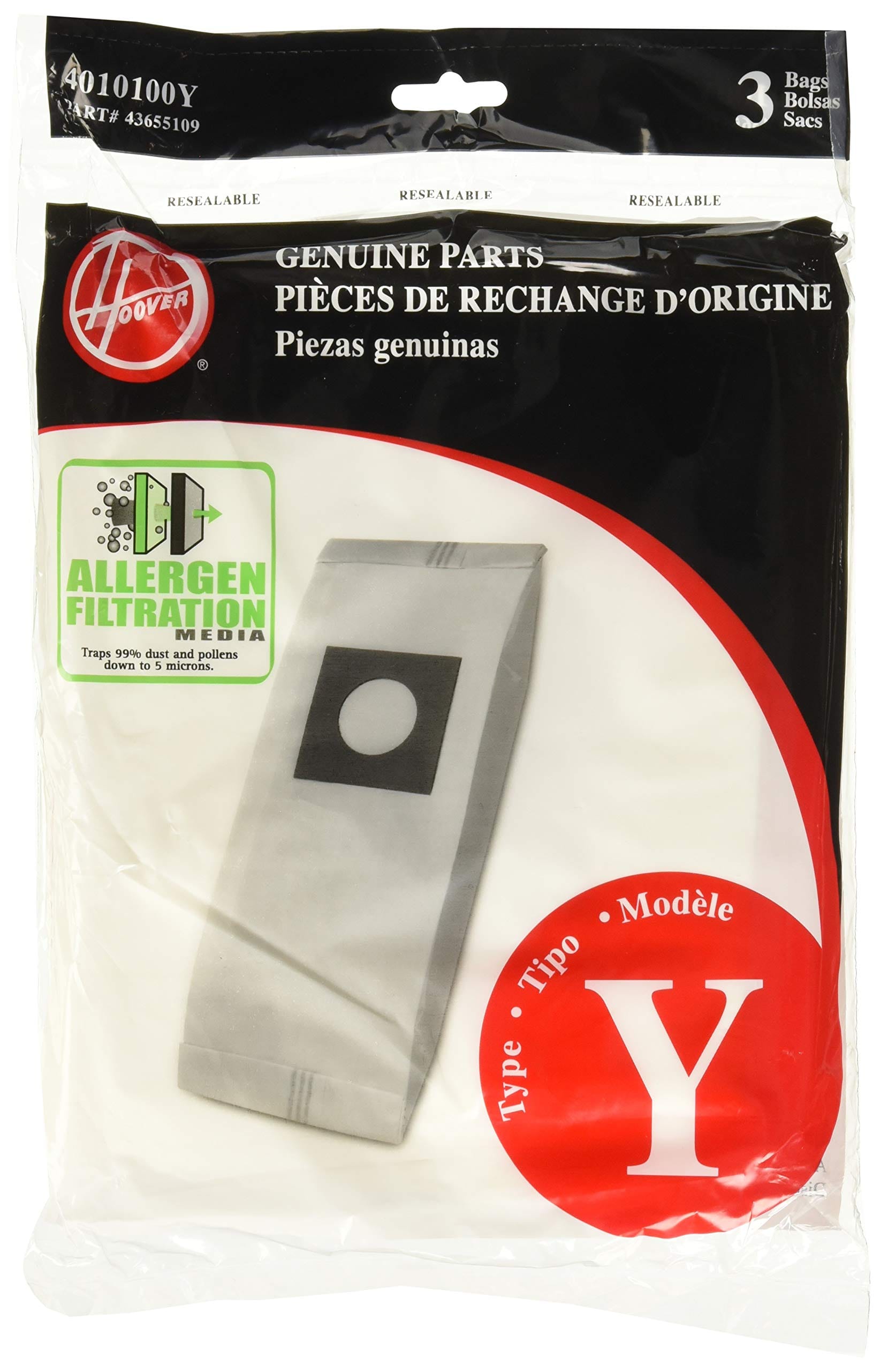 Genuine Hoover Type Y Allergen Bag (6-Pack) for Hoover WindTunnel Upright Vacuums, 4010100Y