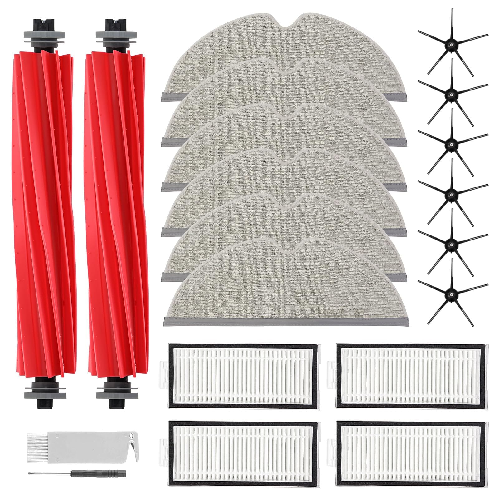 20Pcs Q7 Replacement Accessories Kit for Roborock Q7 / Q7+ Robot Vacuum - Main Brushes, Mop Cloths, Side Brushes, HEPA Filters, Cleaning Tool