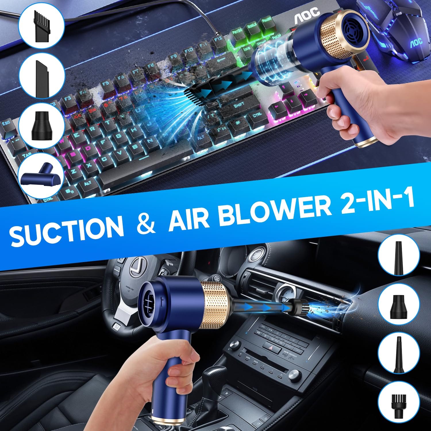 Jonyj Handheld Car Vacuum Cleaner | 16000Pa Portable Cordless with 2-in-1 Air Duster and LED Light - Review Image 2