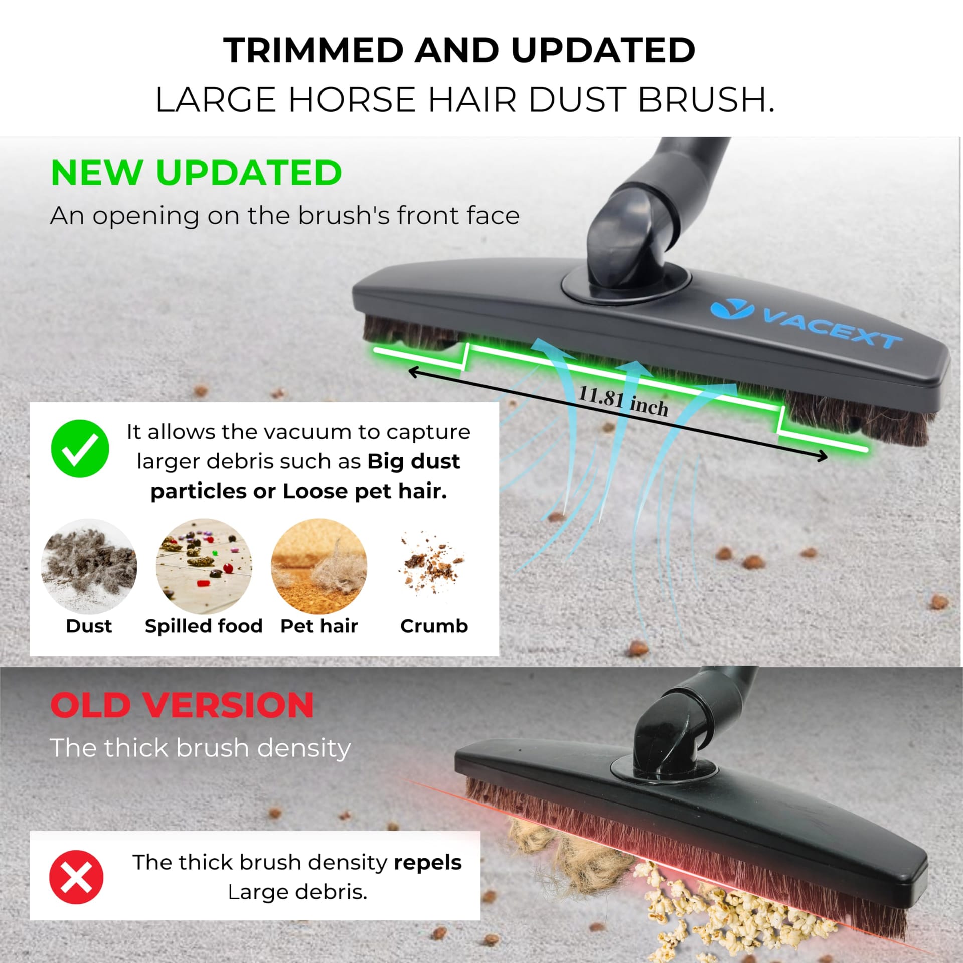 Horse Hair Soft Bristle Vacuum Brush Attachment for Shop-Vac - Flexible Head for Low Carpet, Hardwood, Tiles, and Hard Floors (1 1/4'' & 2 1/2'' Accessories) - Review Image 3