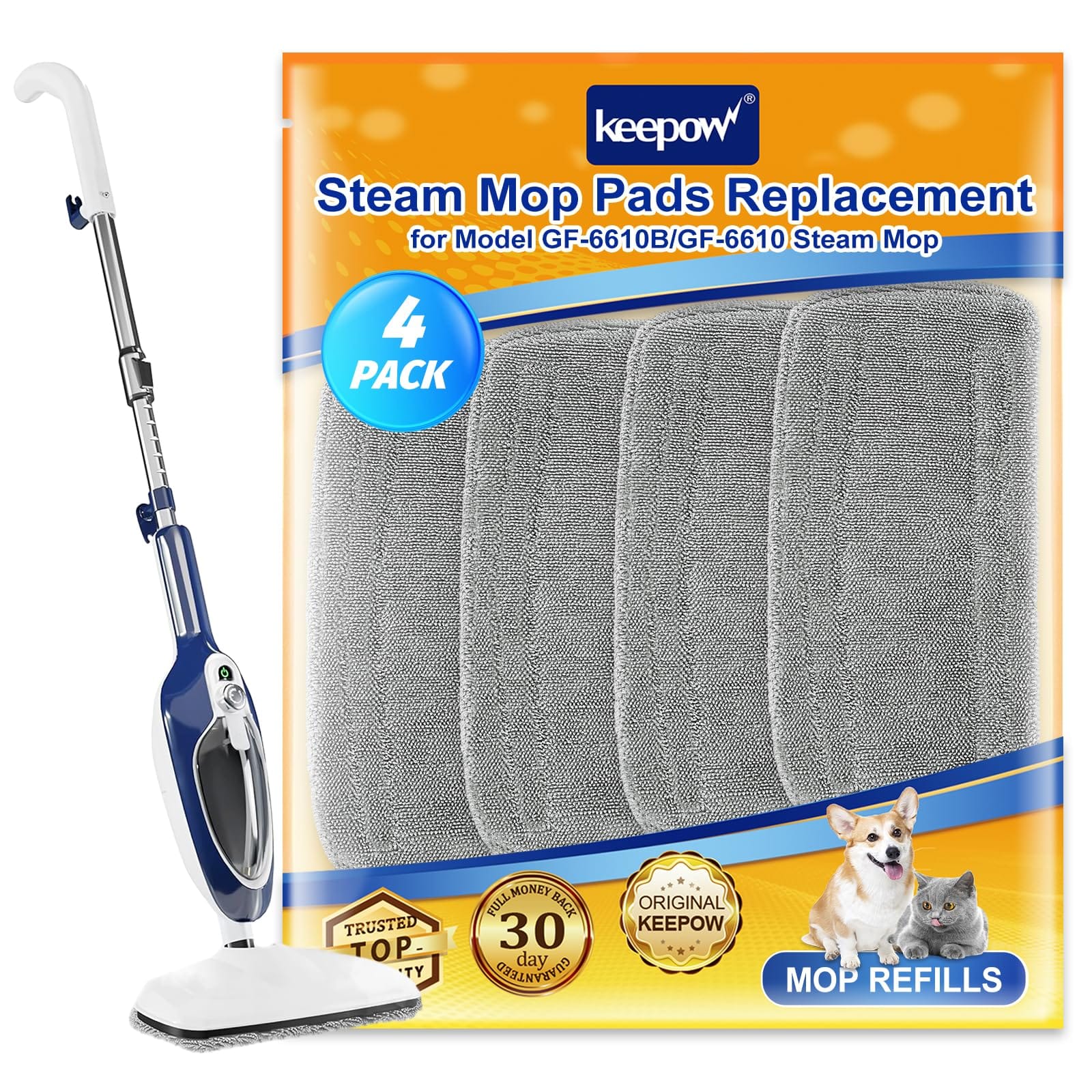 Microfiber Steam Mop Replacement Pads for GorFanty GF-6610B/GF-6610 Floor Steamer Mop (4 Pack)