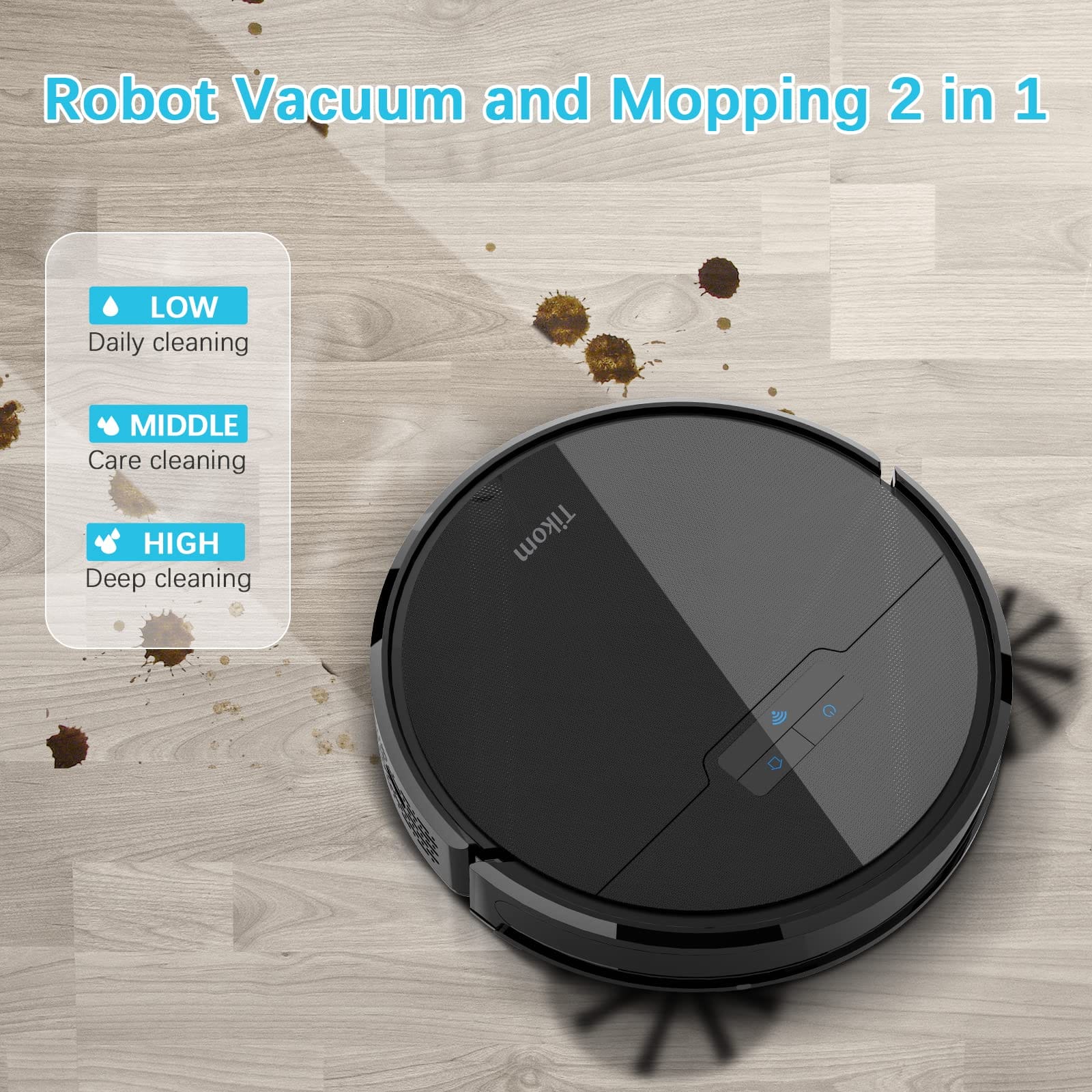 Tikom G8000 Robot Vacuum Cleaner with Mopping, 2700Pa Strong Suction, Self-Charging, for Pet Hair & Hard Floors, Black - Review Image 4