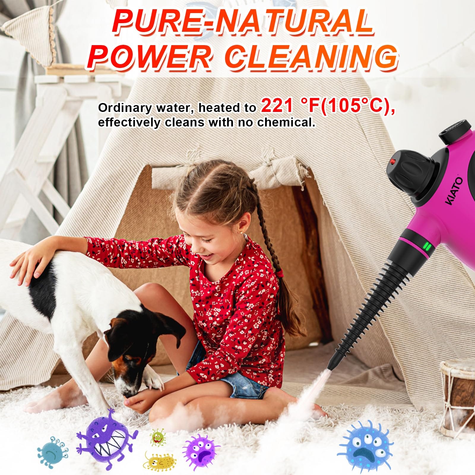 Kiato 10 In 1 Handheld Steam Cleaner for Home, Bathroom, Upholstery & Car - Portable Pressurized Steamer - Review Image 3