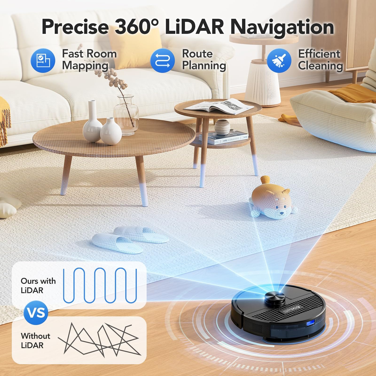 BPMIO Robot Vacuum and Mop Combo 4500Pa Max Suction with LiDAR Navigation Smart Mapping | 145 Min Runtime | Alexa/Wifi/App | Pet Hair | Carpet | Hard Floor - Review Image 4