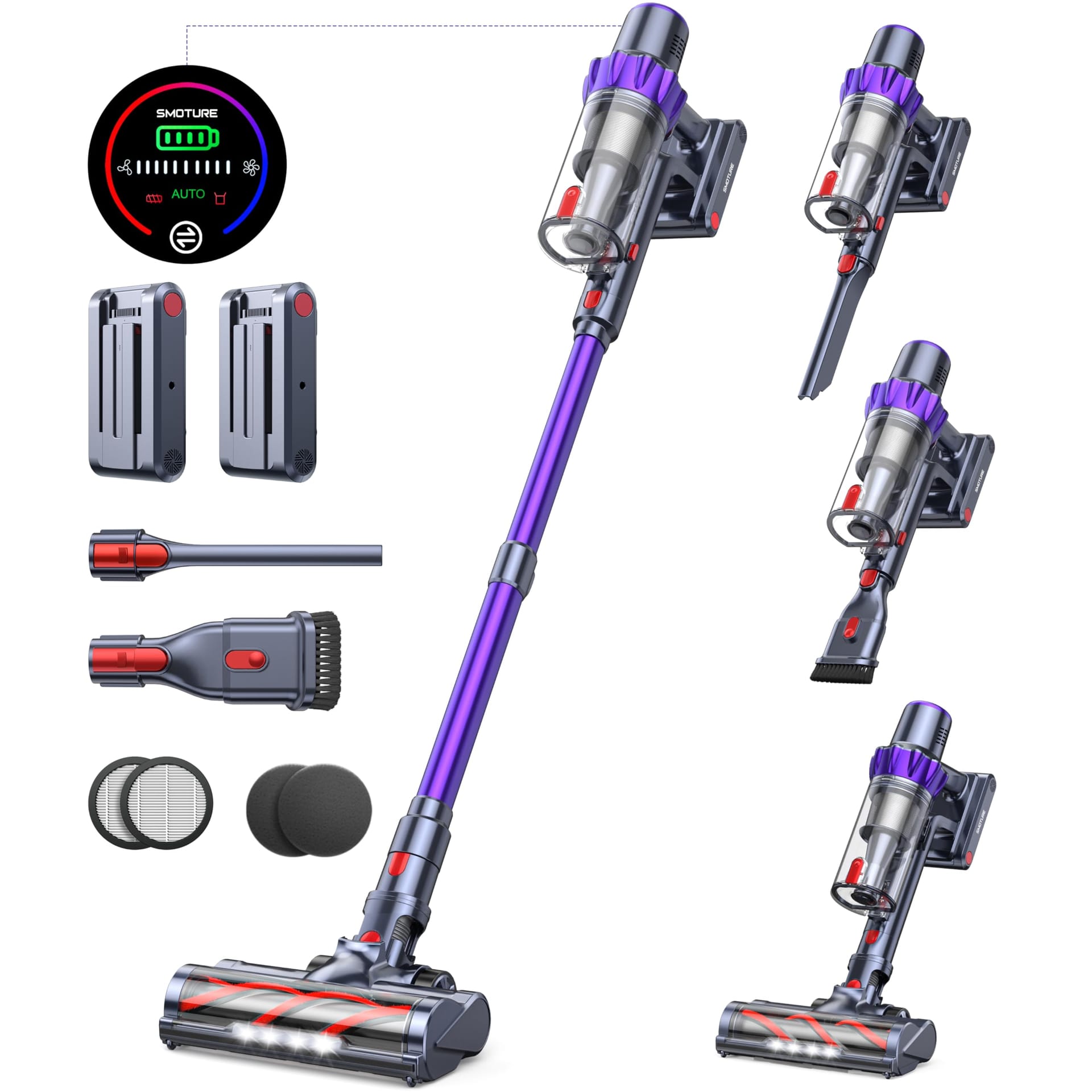 Powerful Cordless Vacuum Cleaner with 2 Batteries, 110 Mins Runtime - Ideal for Home, Pet Hair, Carpet, and Floors