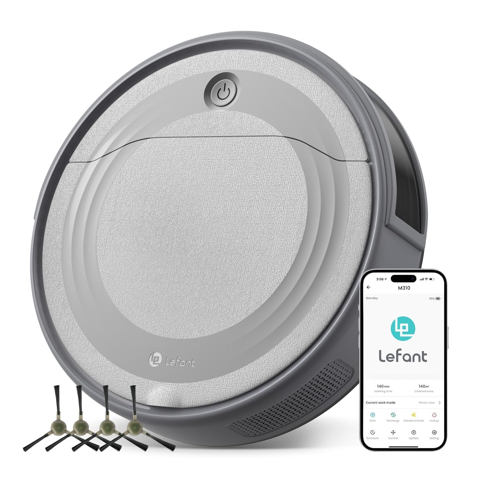 Lefant M310 Robot Vacuum Cleaner - 4500Pa Powerful Suction, Precisense Obstacle Avoidance, Quiet & Slim Design, Self-Charging, Ideal for Pet Hair & Hard Floors, Gray