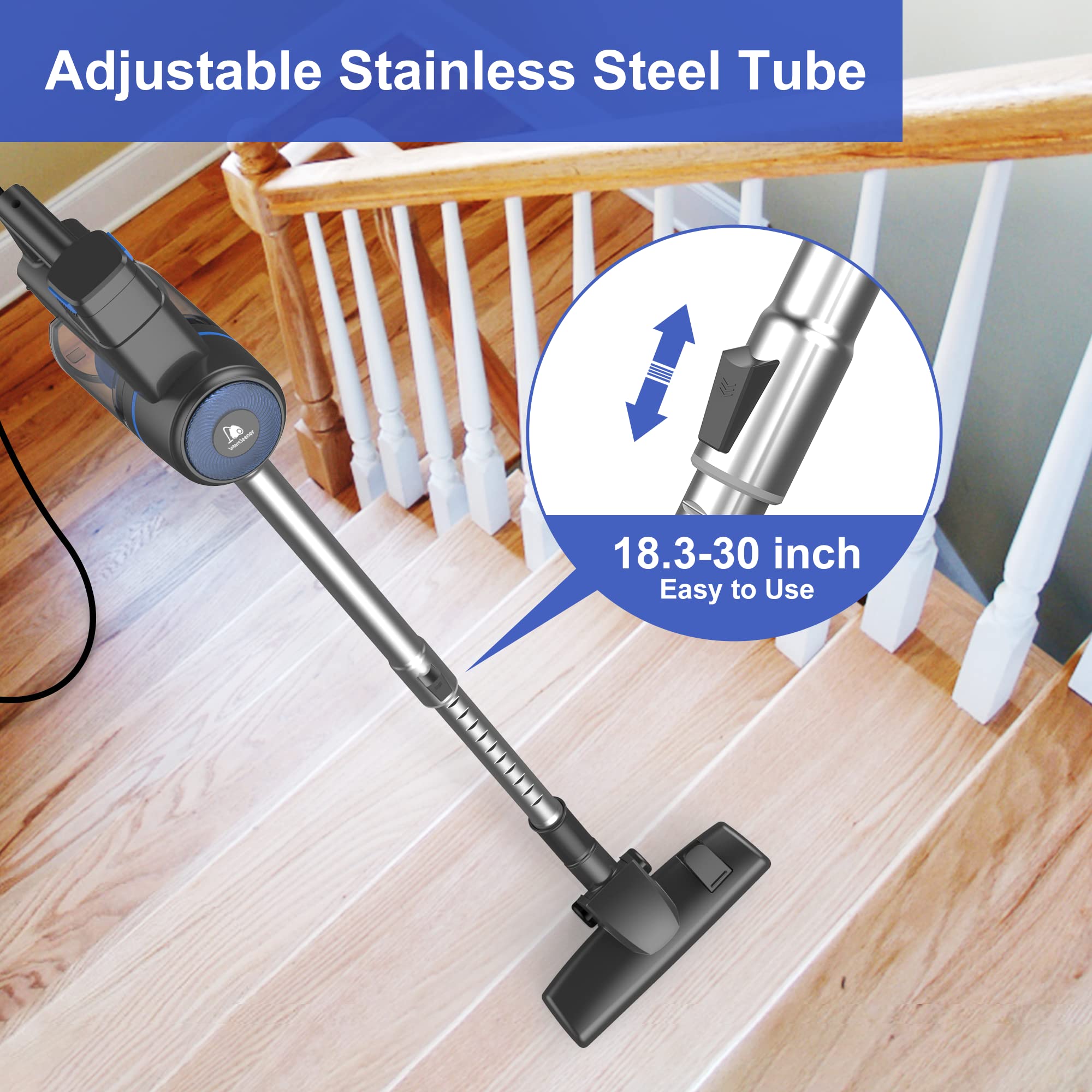 ** Intercleaner Corded Vacuum Cleaner, 17Kpa Powerful Suction, 600W Motor, 10-in-1 Lightweight Bagless Stick Vac with Handheld

**DESCRIPTION:** Experience the ultimate cleaning power with the Intercleaner Corded Vacuum Cleaner. Boasting a powerful 17Kpa suction delivered by a 600W motor, this 10-in-1 multifunctional vacuum is designed to tackle all your cleaning needs. Equipped with various accessories such as a dusting brush, crevice nozzles, and extension wand, this vacuum effortlessly clears debris, dust, and pet hair from hardwood floors, carpets, cars, and more.

With an extra-long 18.7ft cord, you can easily maneuver around your space without the hassle of frequent plug changes. The lightweight and portable design make it ideal for users of all ages, while the handheld vacuum mode allows for quick cleaning of sofas, cars, and other hard-to-reach areas. The large-capacity dust cup and Pro-Max Filtration System ensure thorough cleaning and prevent secondary air pollution.

Say goodbye to dust inhalation and hello to a cleaner, healthier home. Ideal for pet owners, the Intercleaner Corded Vacuum Cleaner is your go-to solution for powerful, efficient cleaning. Plus, with a one-touch dust emptying feature and a 1-year warranty, cleaning has never been easier or more convenient. Upgrade your cleaning routine today with the Intercleaner Corded Vacuum Cleaner! - Review Image 4