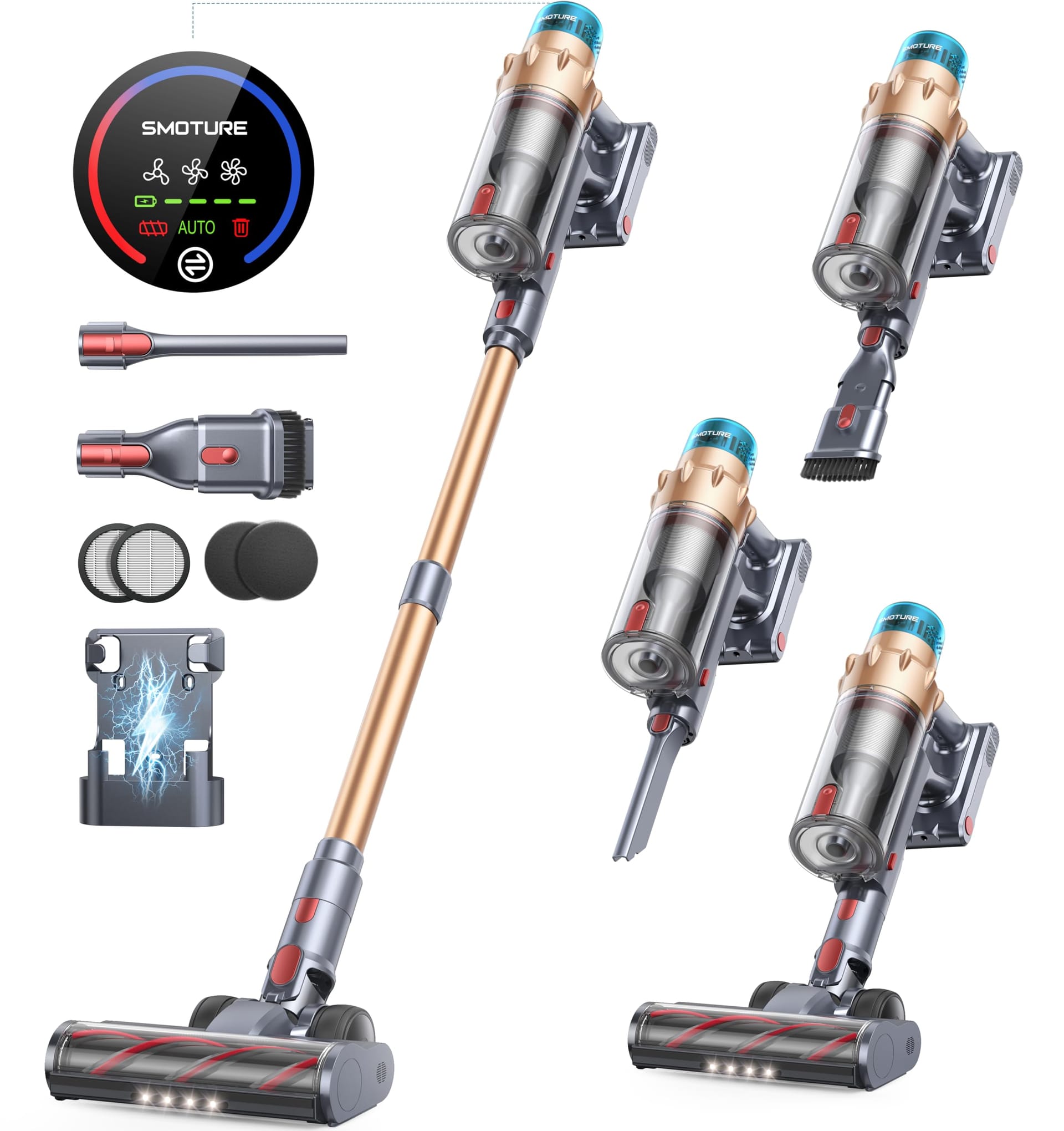 Upgraded Cordless Vacuum Cleaner with Powerful Suction and Long Runtime - Self-Standing Stick Vacuum for Home with Removable Battery