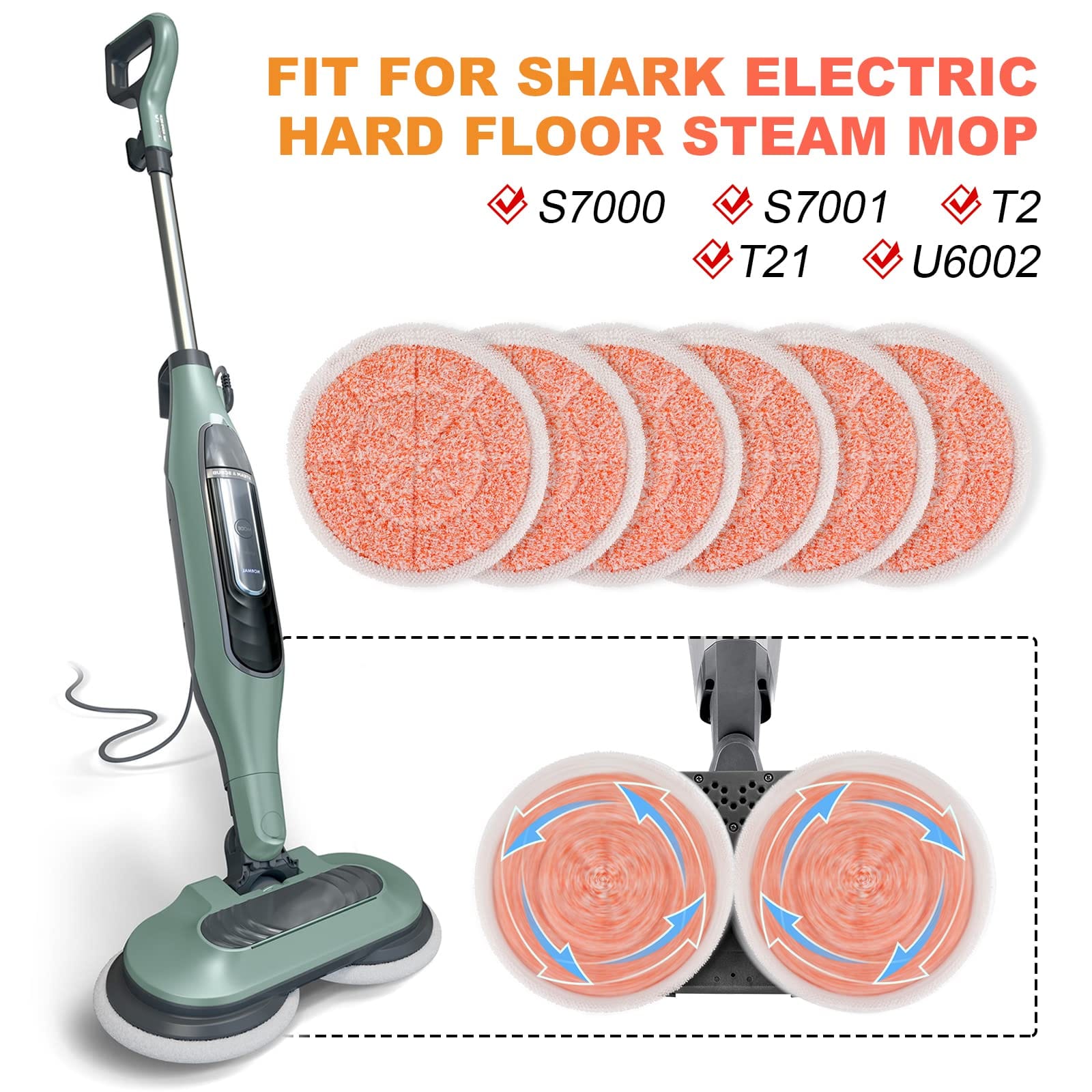 Shark S7000 Series Steam Mop Replacement Pads - 6 Pack Reusable Mop Head Refill - Review Image 2
