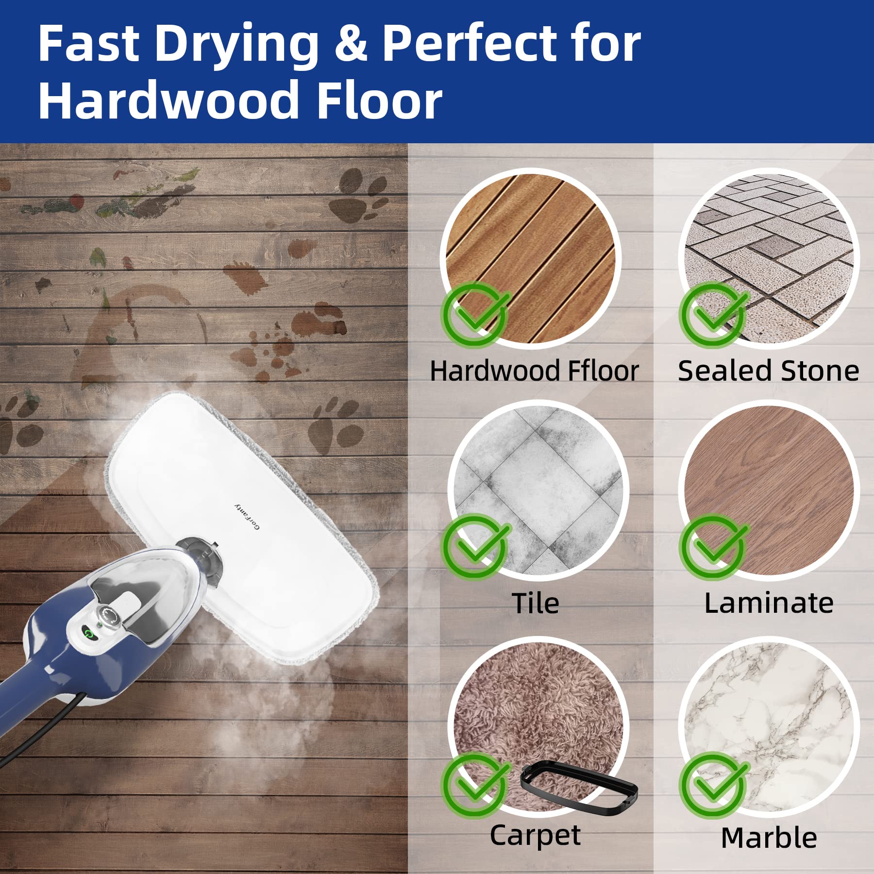 10-in-1 Steam Mop Floor Steamer with Handheld Cleaner - Ideal for Hardwood, Tile, Laminate, and Carpet Cleaning (Blue) - Review Image 3
